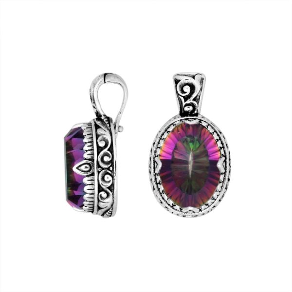 AP-8033-MT Sterling Silver Oval Shape Pendant With Mystic Quartz & Enhancer Pendant Bail Jewelry Bali Designs Inc 