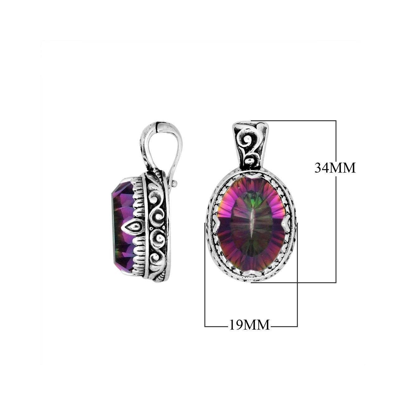 AP-8033-MT Sterling Silver Oval Shape Pendant With Mystic Quartz & Enhancer Pendant Bail Jewelry Bali Designs Inc 
