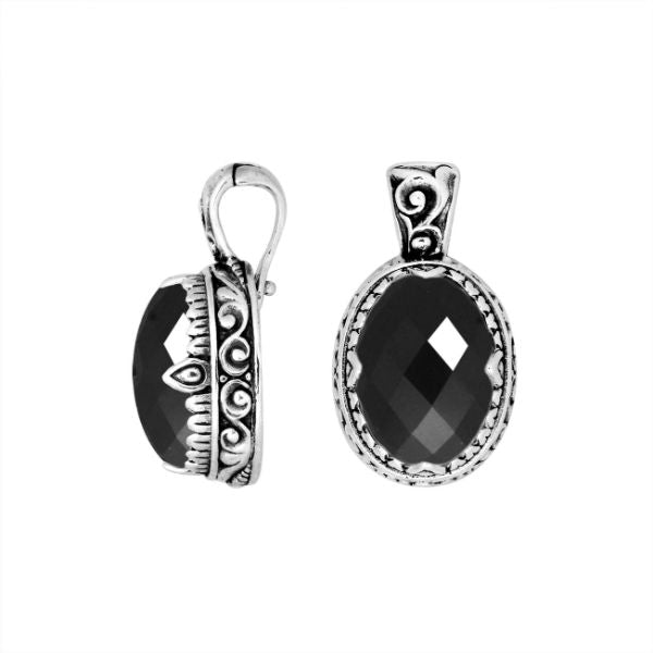AP-8033-OX Sterling Silver Oval Shape Pendant With Black Onyx & Enhancer Pendant Bail Jewelry Bali Designs Inc 