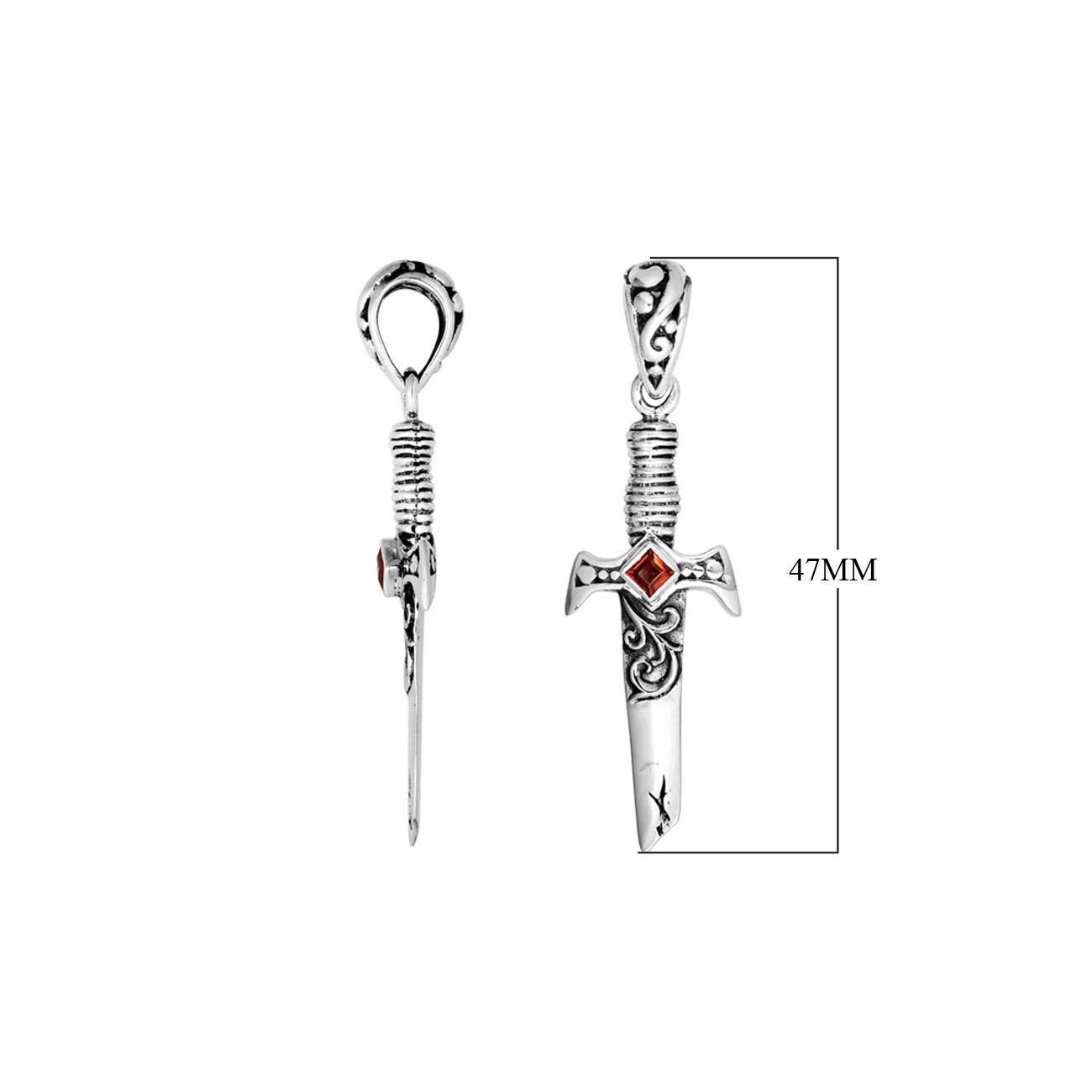 AP-9018-GA Sterling Silver Beautiful Designer Sword Shape Pendant With Garnet Jewelry Bali Designs Inc 