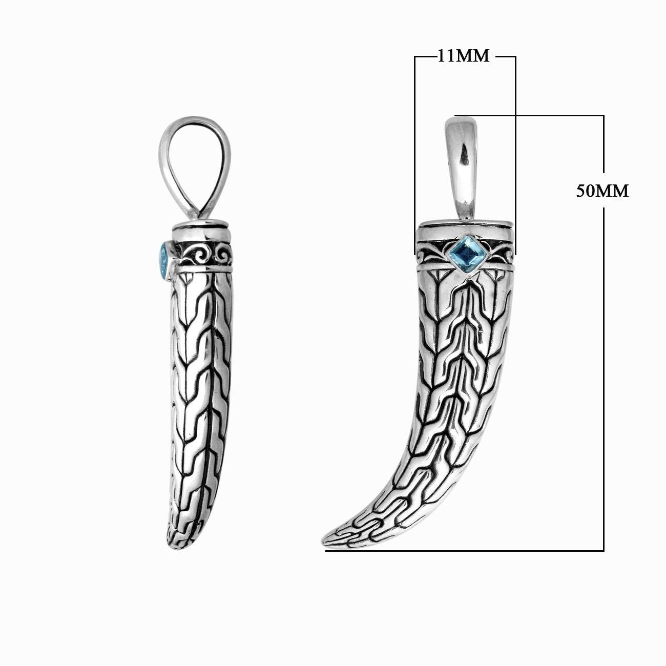 AP-9019-BT Sterling Silver Beautiful Design Sword Shape Pendant With Blue Topaz Q. Jewelry Bali Designs Inc 