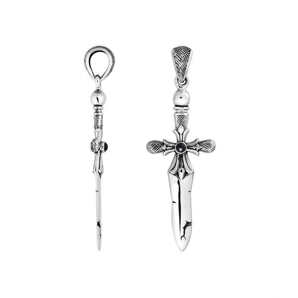AP-9027-OX Sterling Silver Beautiful Sword Designer Pendant With Onyx Jewelry Bali Designs Inc 
