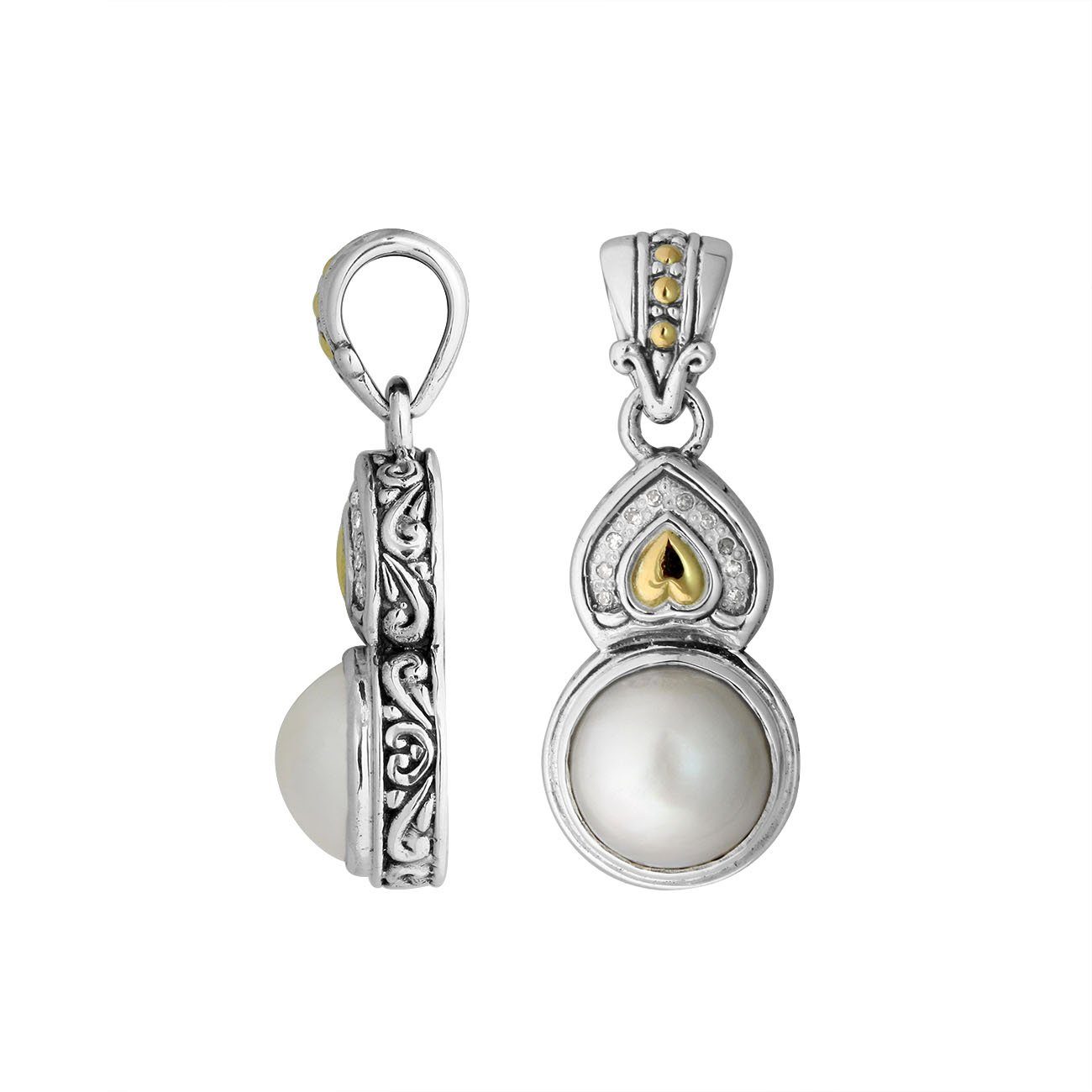 APG-8045-DY Sterling Silver Pendant With Pearl 18K Gold And Diamond Jewelry Bali Designs Inc 
