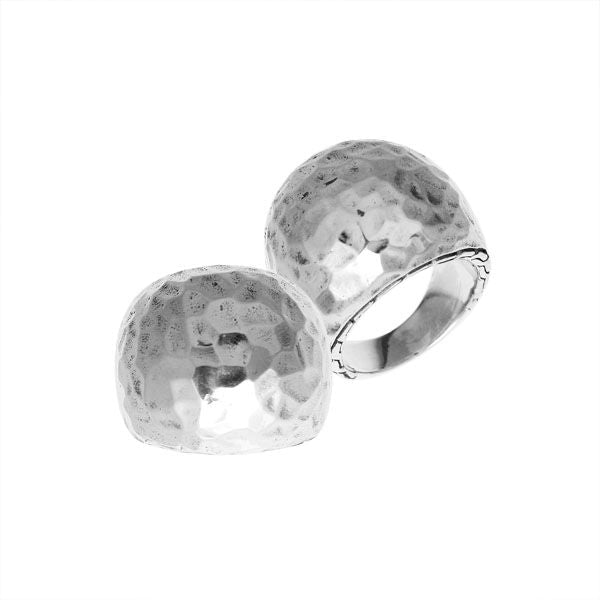 Sterling silver hammered dome ring, bold statement jewelry piece with artisan texture and polished finish for everyday wear or special occasions.