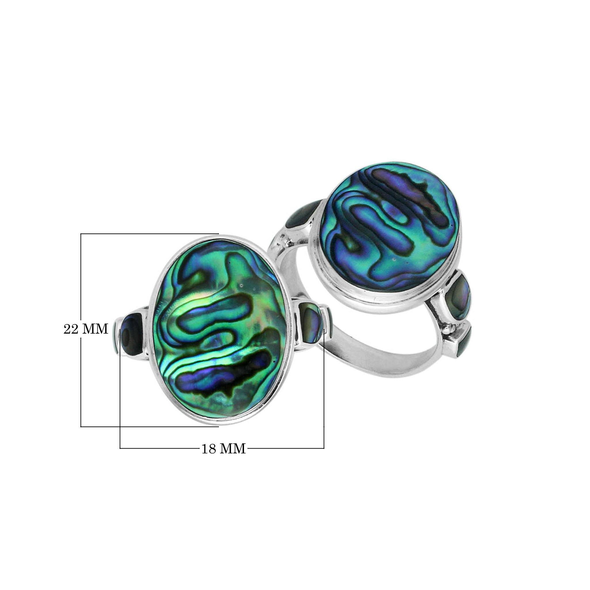Sterling silver oval Abalone Shell ring with shimmering side inlays, handcrafted artisan jewelry featuring iridescent shell for women.