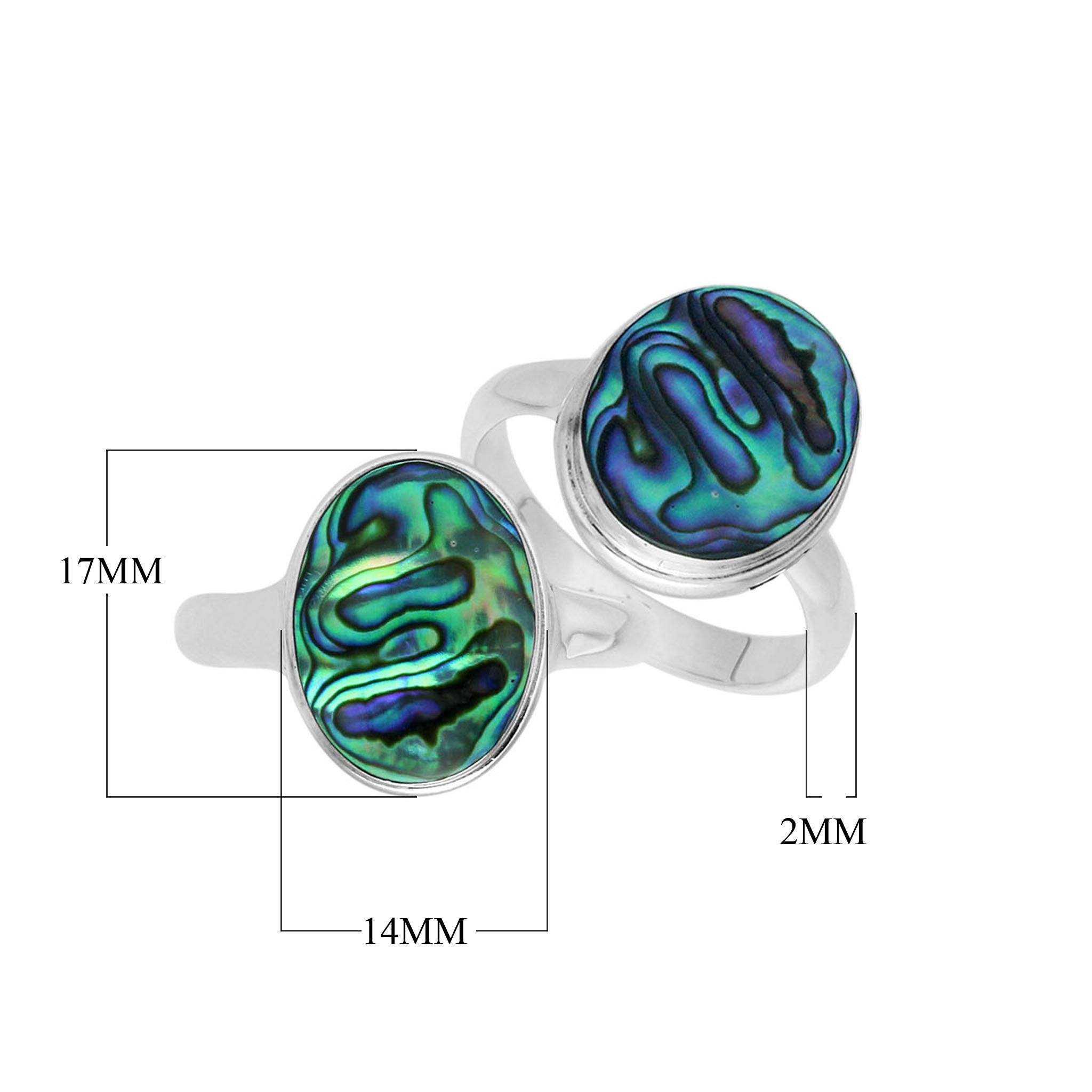 Sterling silver oval Abalone Shell ring with polished bezel setting, handcrafted artisan jewelry featuring shimmering iridescent shell shell.