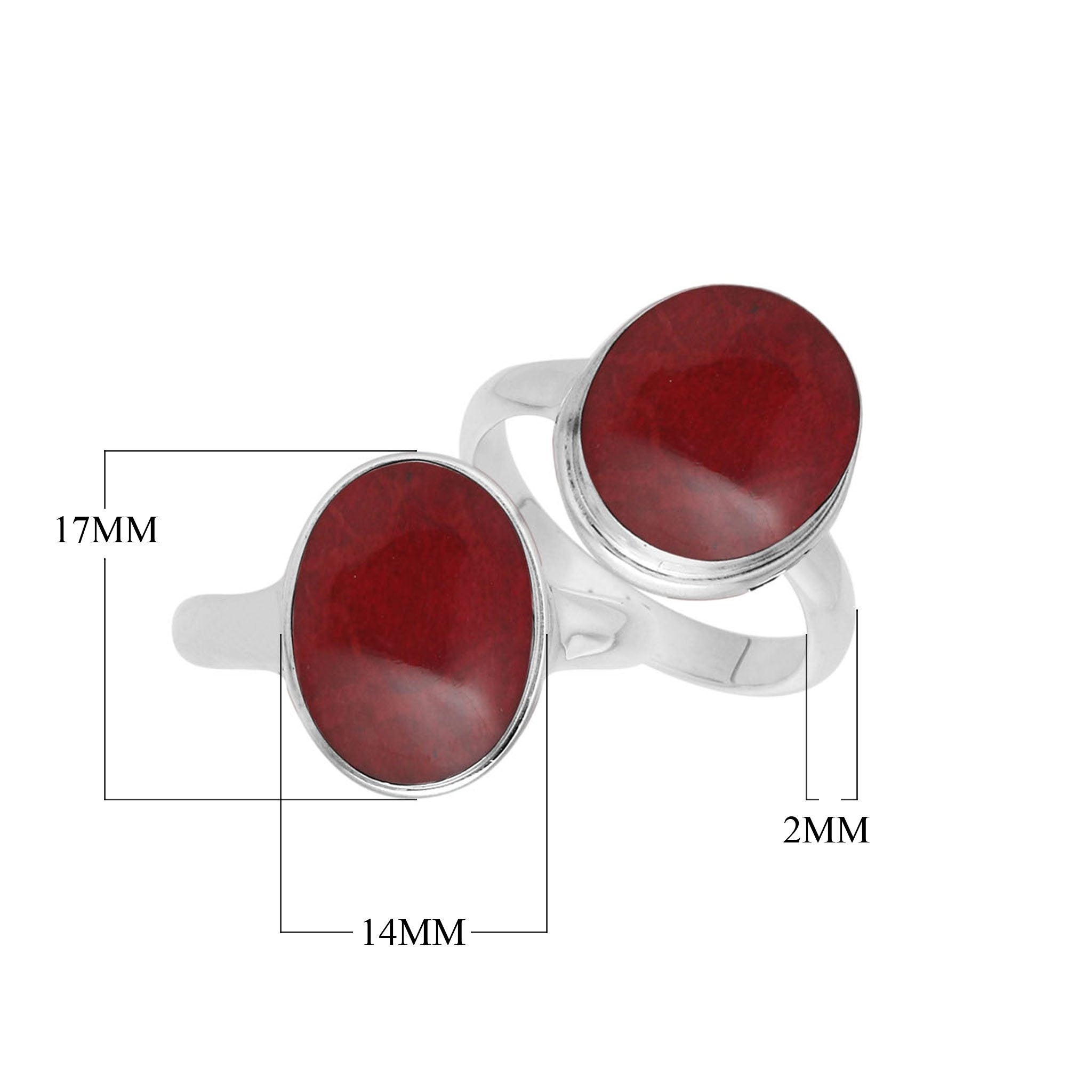 Sterling silver oval Red Coral ring with polished bezel setting, handcrafted artisan statement jewelry featuring a bold vibrant shell.