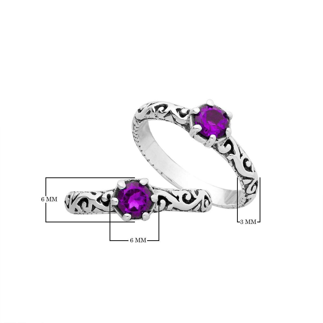 Sterling silver filigree ring with round Amethyst Quartz, artisan handcrafted jewelry for women, elegant purple quartz accessory.