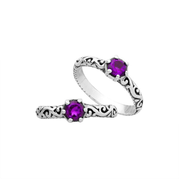Sterling silver filigree ring with round Amethyst Quartz, artisan handcrafted jewelry for women, elegant purple quartz accessory.