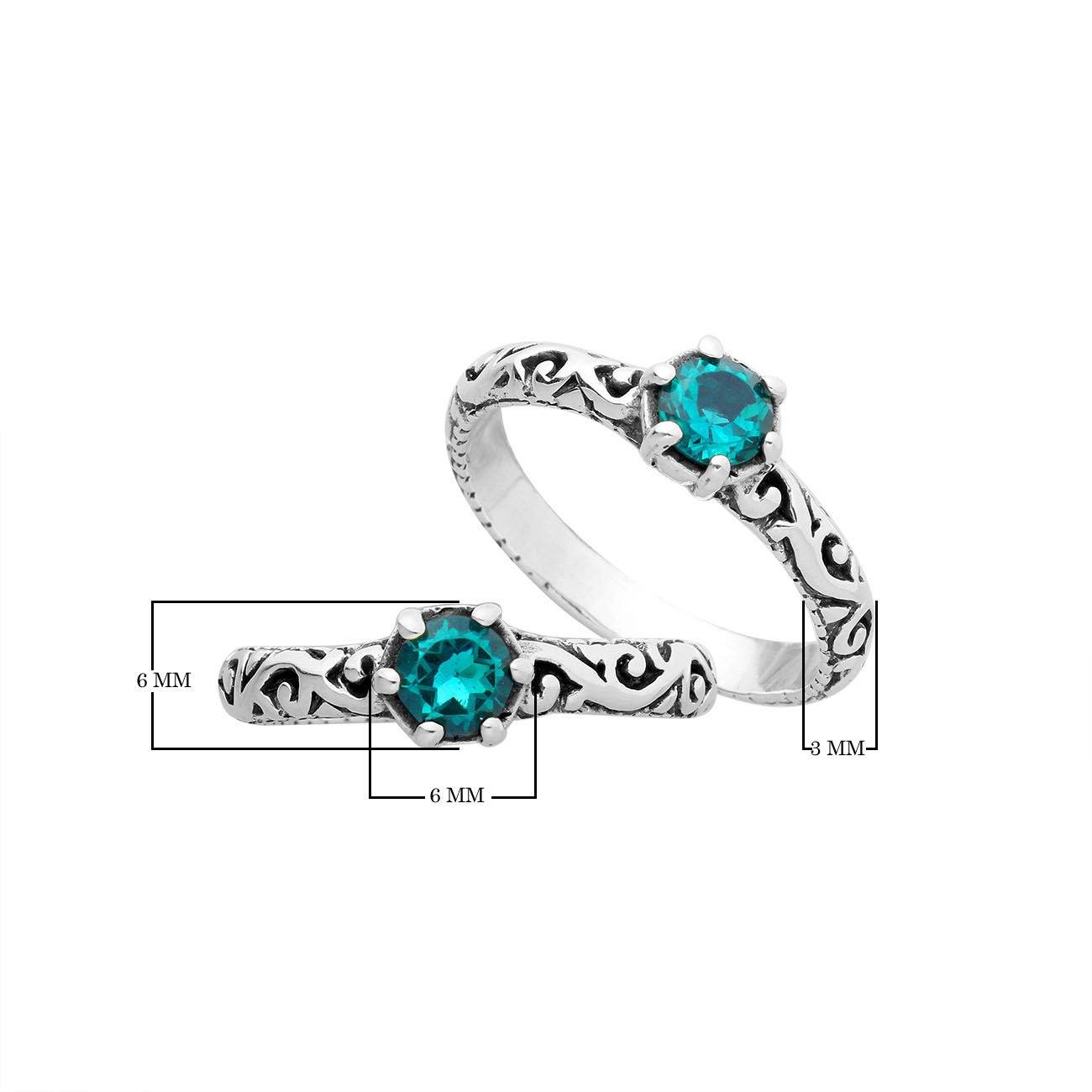 Sterling silver filigree ring with round Blue Topaz Quartz, artisan handcrafted jewelry for women, elegant quartz accessory.