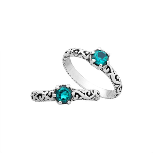 Sterling silver filigree ring with round Blue Topaz Quartz, artisan handcrafted jewelry for women, elegant quartz accessory.