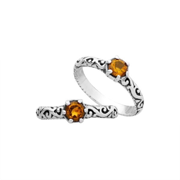 Sterling silver filigree ring with round Citrine Quartz, artisan handcrafted jewelry for women, elegant Quartz accessory.