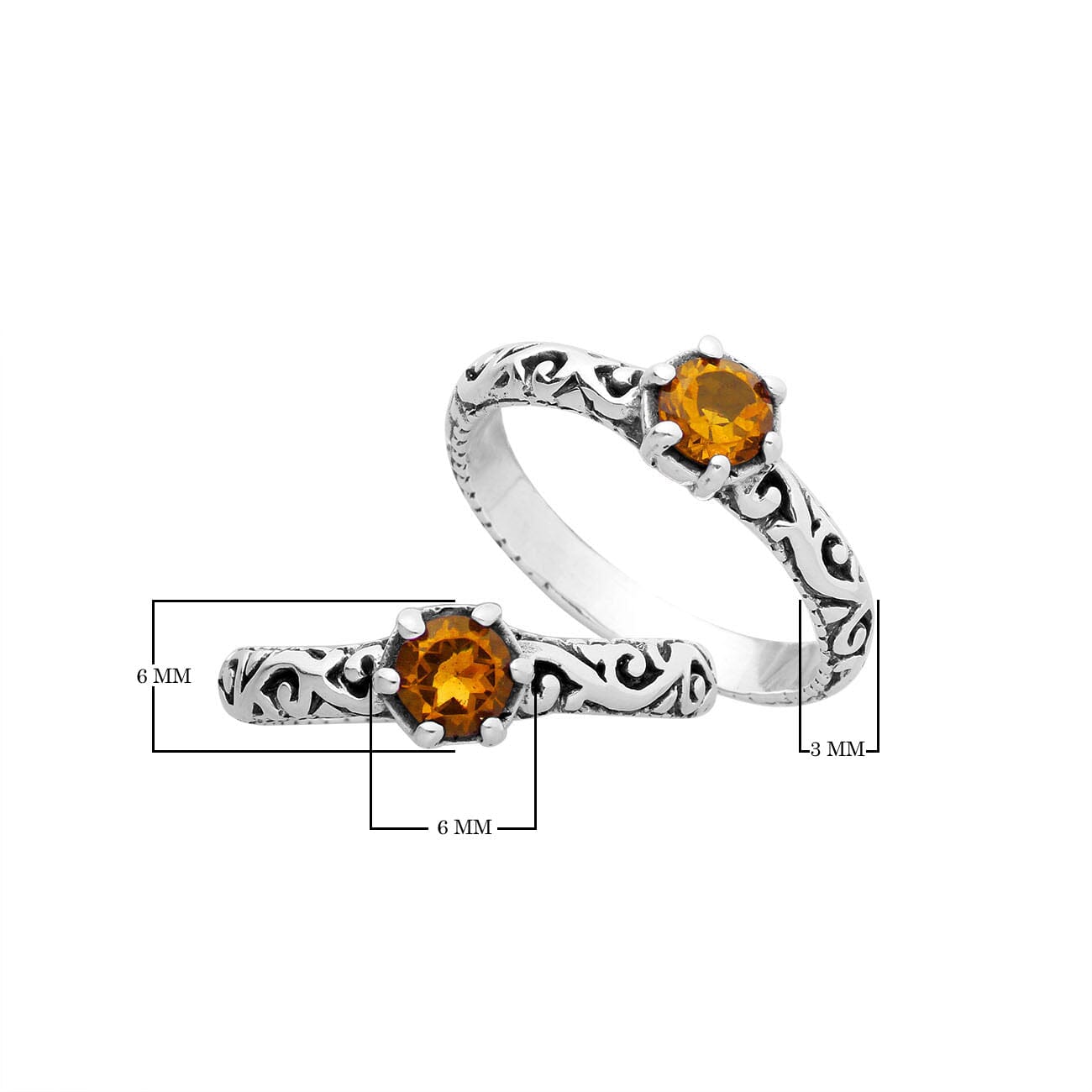 Sterling silver filigree ring with round Citrine Quartz, artisan handcrafted jewelry for women, elegant Quartz accessory.