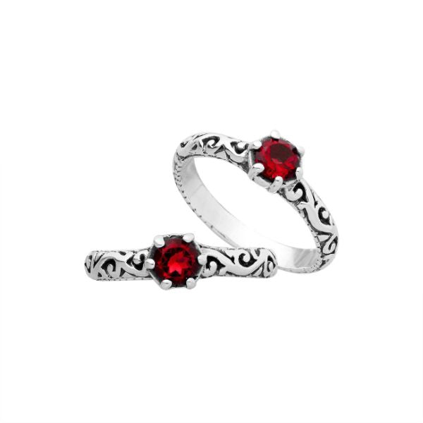 Sterling silver filigree ring with round red Garnet Quartz, artisan handcrafted design, elegant Quartz jewelry for women.