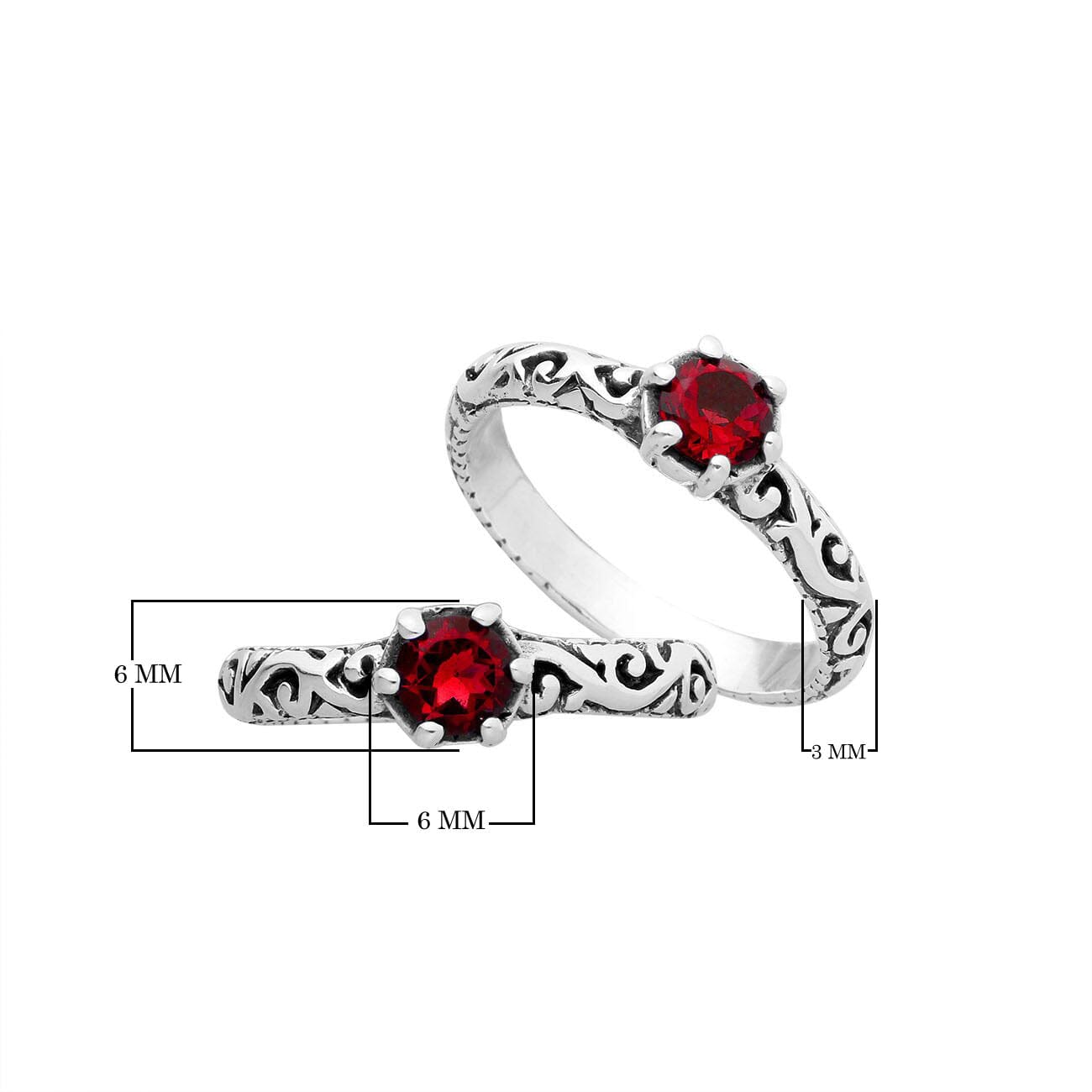 Sterling silver filigree ring with round red Garnet Quartz, artisan handcrafted design, elegant Quartz jewelry for women.