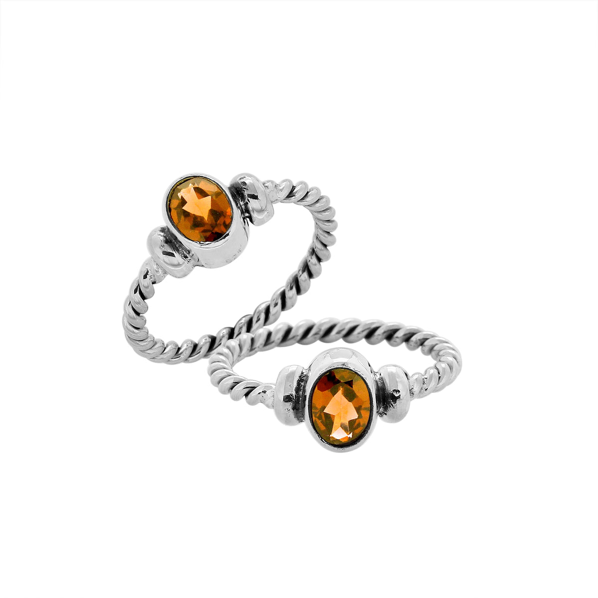 Sterling silver twisted band ring with oval faceted Citrine Quartz, artisan handcrafted jewelry for women, elegant yellow Quartz accessory.