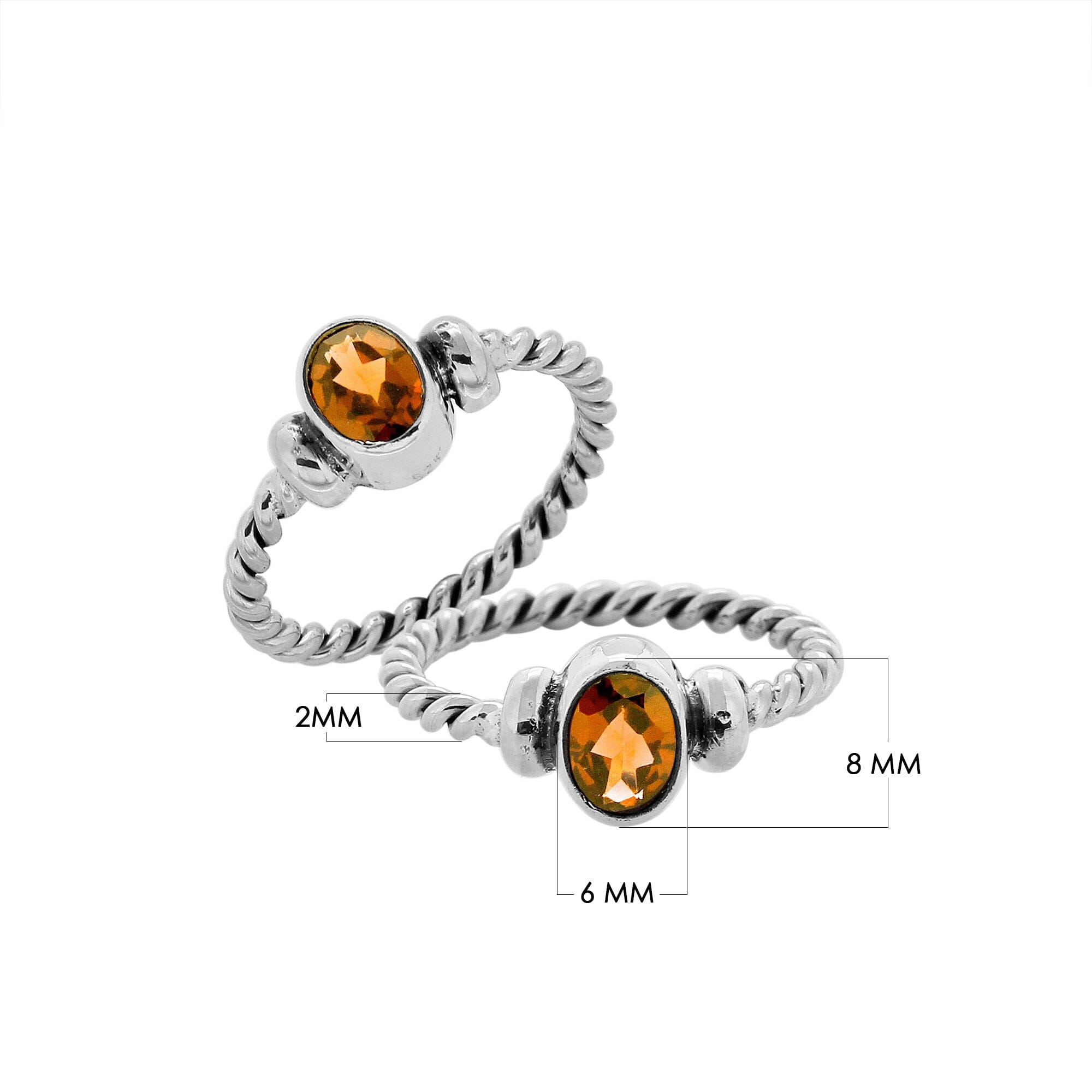Sterling silver twisted band ring with oval faceted Citrine Quartz, artisan handcrafted jewelry for women, elegant yellow Quartz accessory.