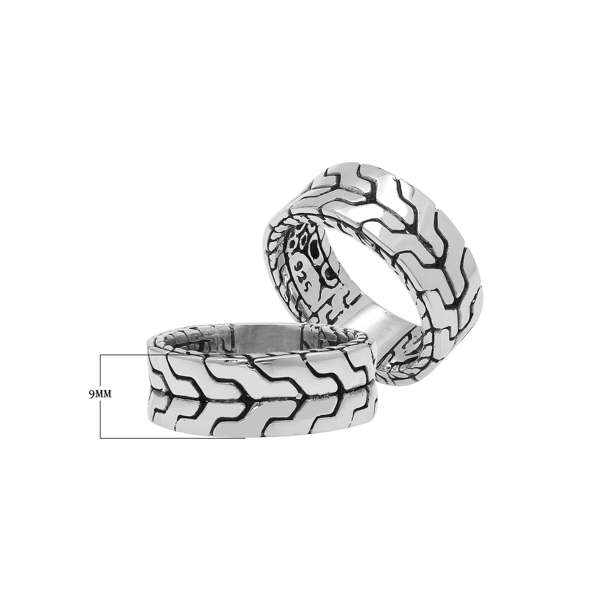 Sterling silver wide band ring with geometric pattern and oxidized accents – unisex artisan statement jewelry.