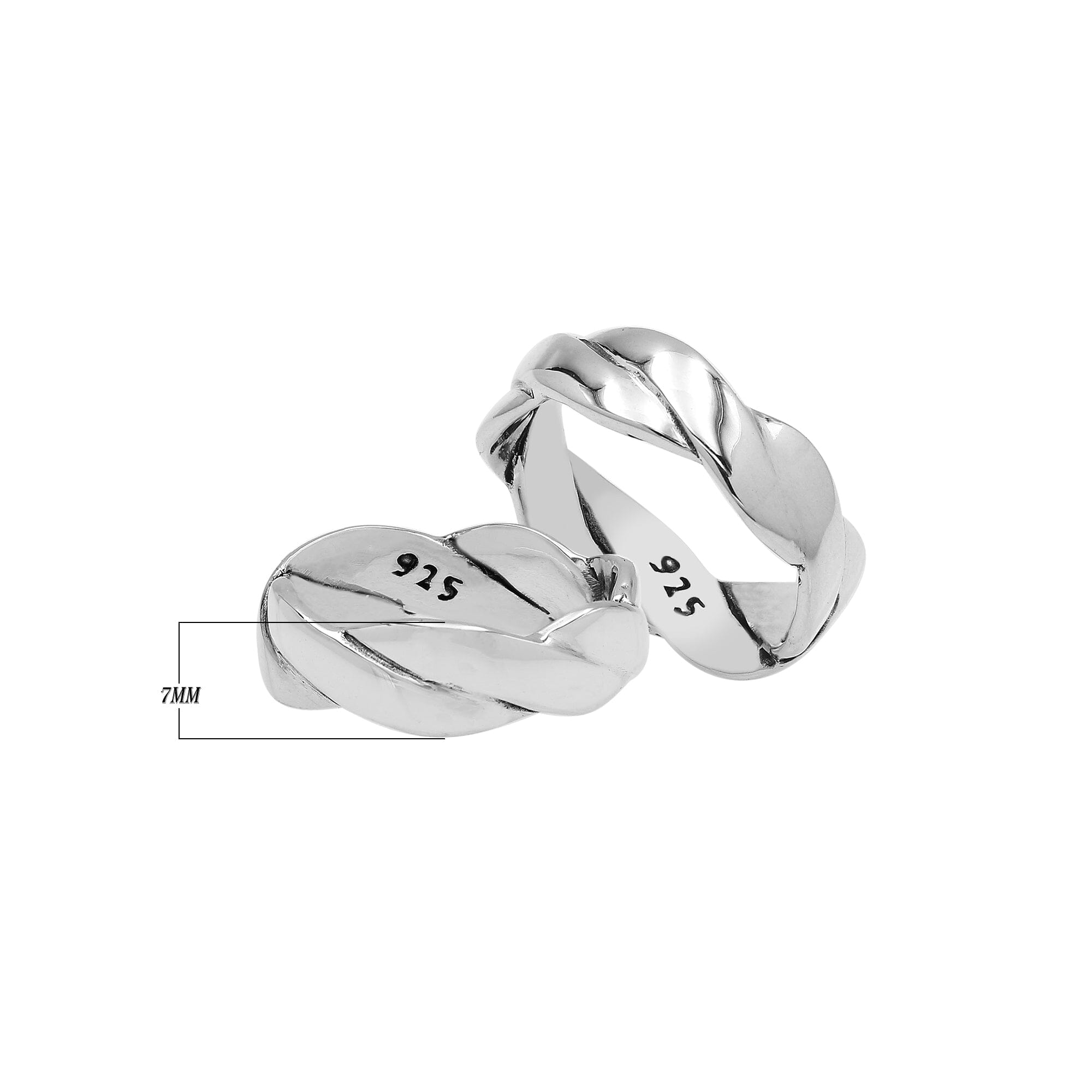 Sterling silver twisted braid band ring with polished finish – unisex artisan jewelry for everyday wear or stacking.