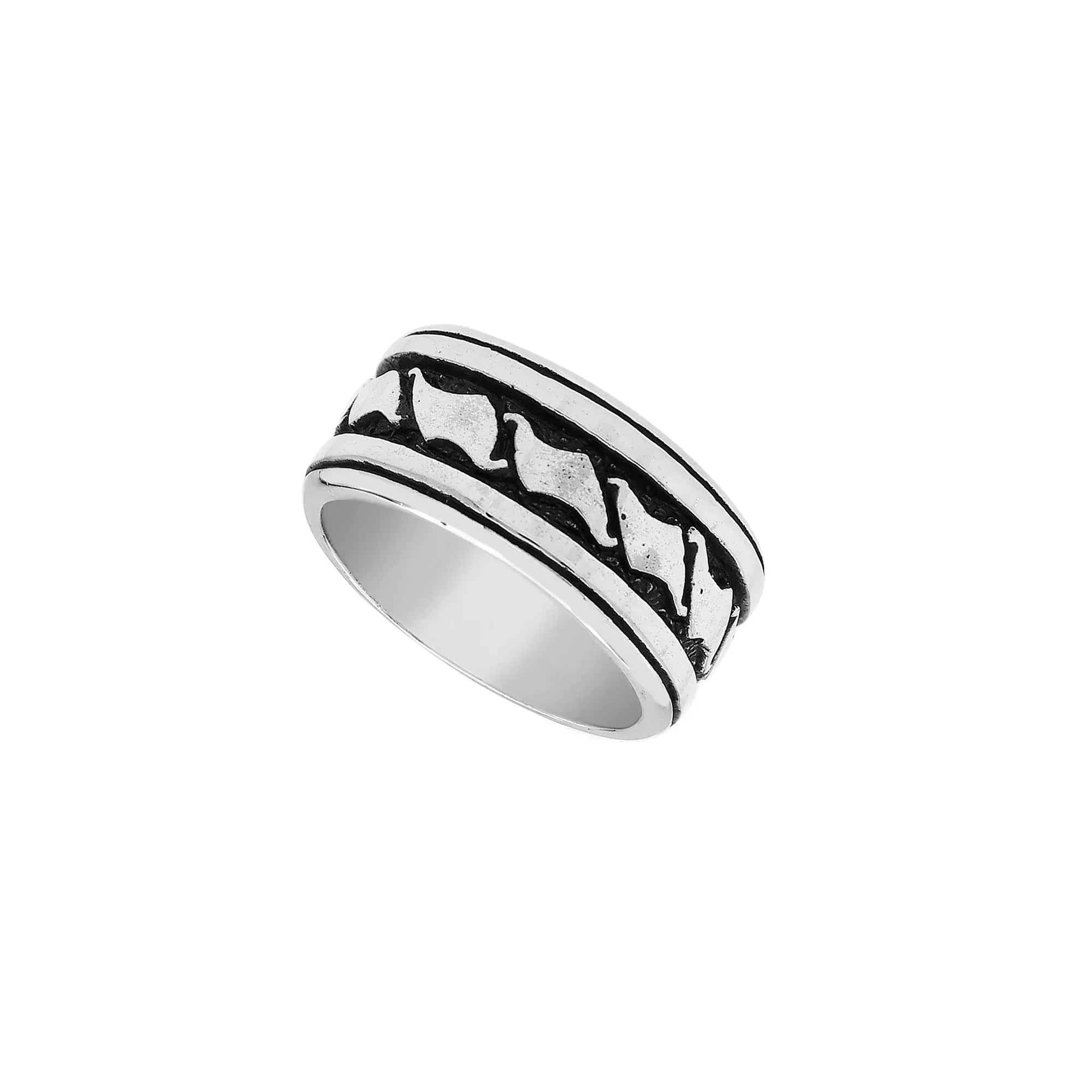 Handcrafted sterling silver wide band ring with wave-inspired Bali design and oxidized finish, unisex artisan jewelry for everyday wear or gifting.