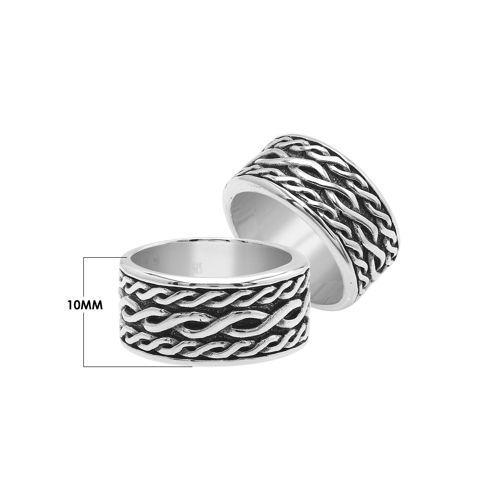 Handcrafted sterling silver wide band ring with wavy braid Bali-inspired design and oxidized finish, unisex artisan jewelry for everyday wear or gifting.