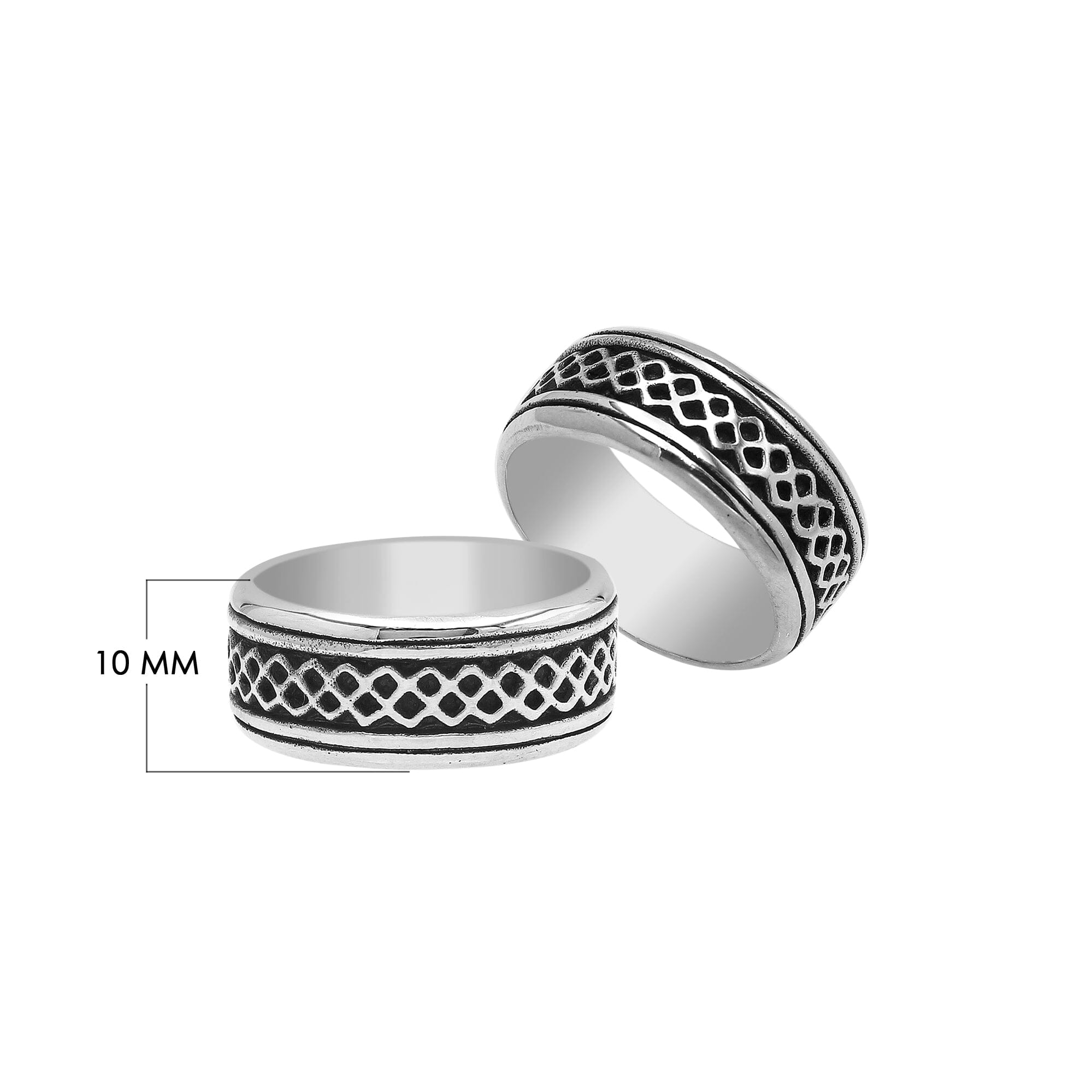 Sterling silver wide band ring with a bold geometric lattice design, handcrafted in Bali with oxidized detailing for a unique artisan look.