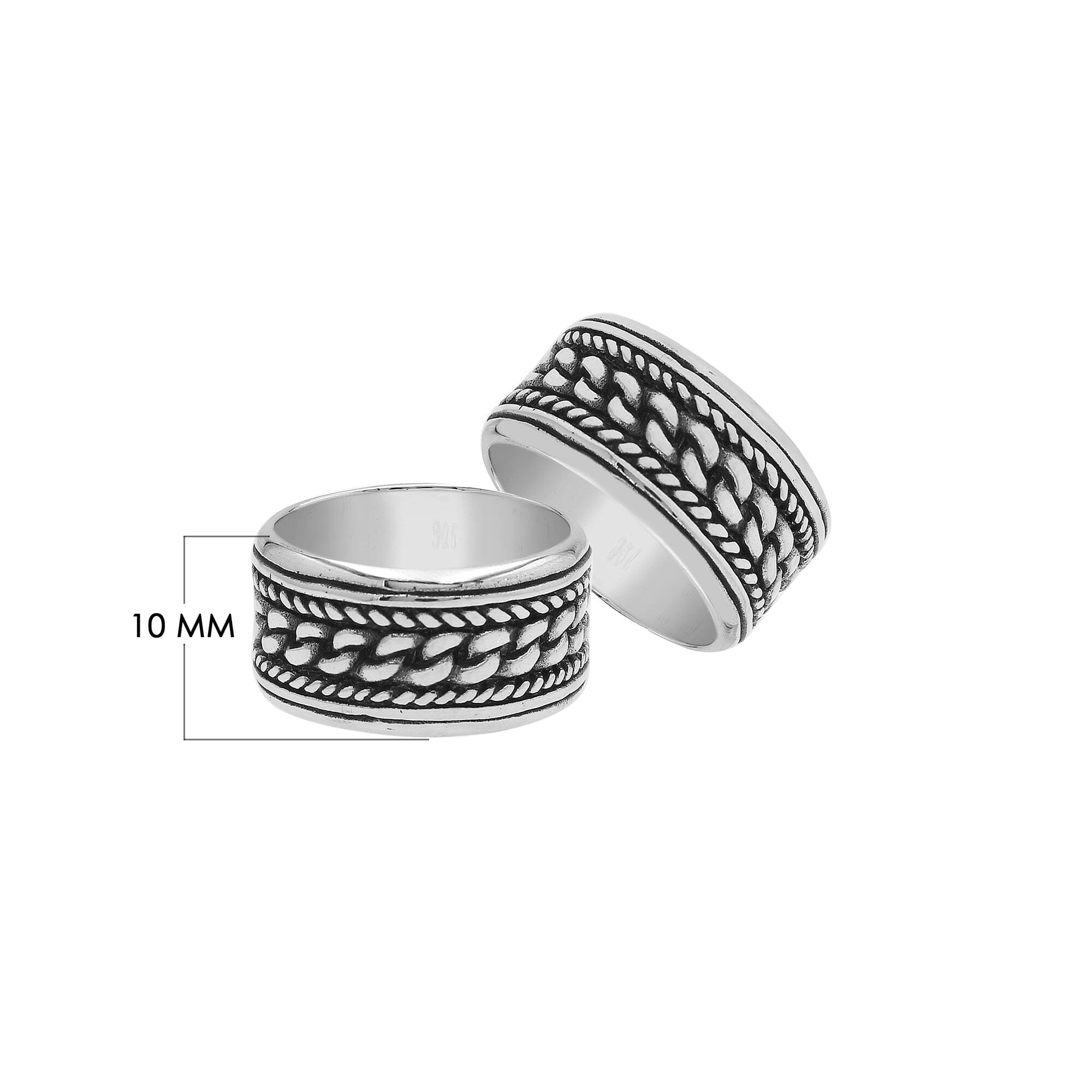 Sterling silver chain link wide band ring with oxidized details, unisex silver ring for men and women.