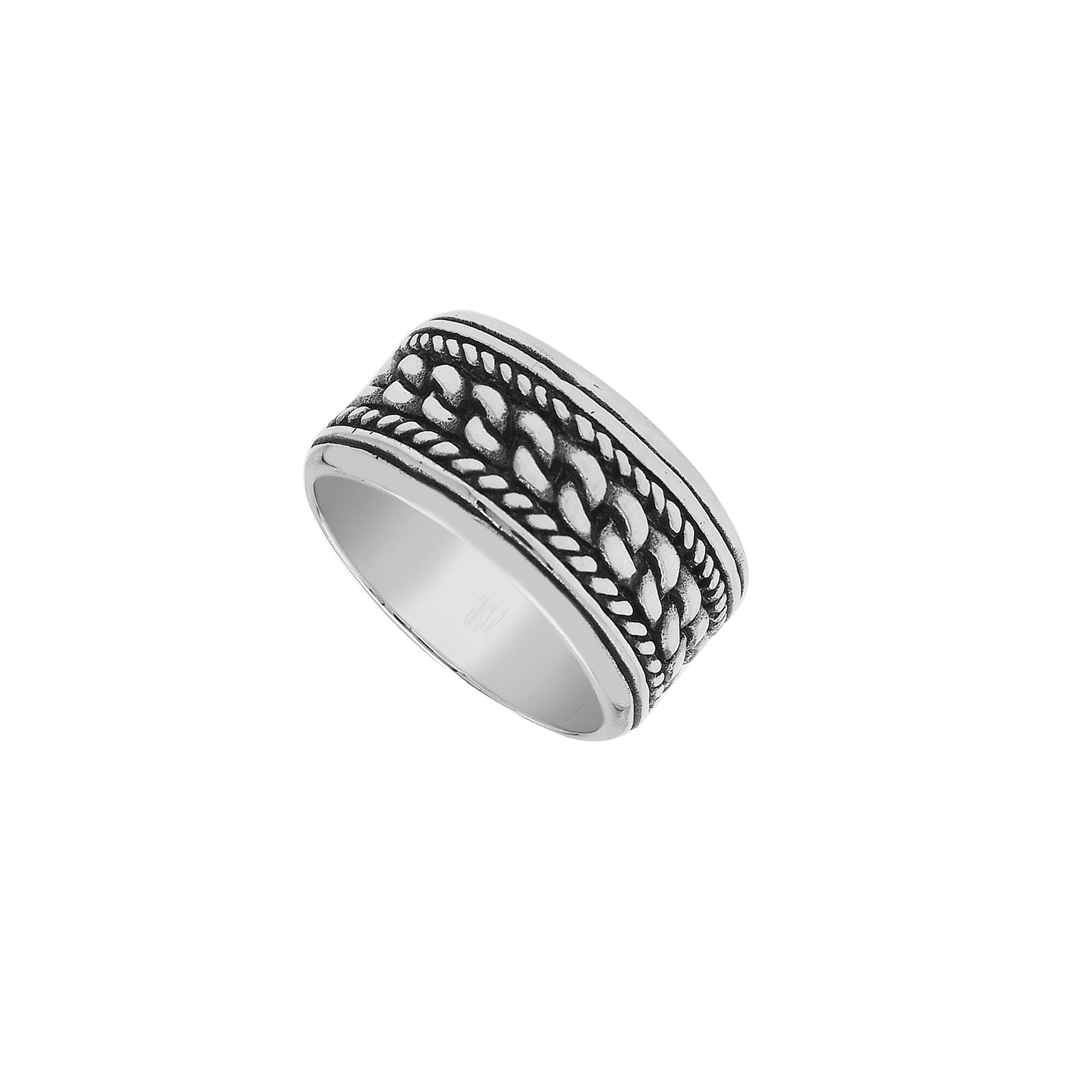 Sterling silver chain link wide band ring with oxidized details, unisex silver ring for men and women.