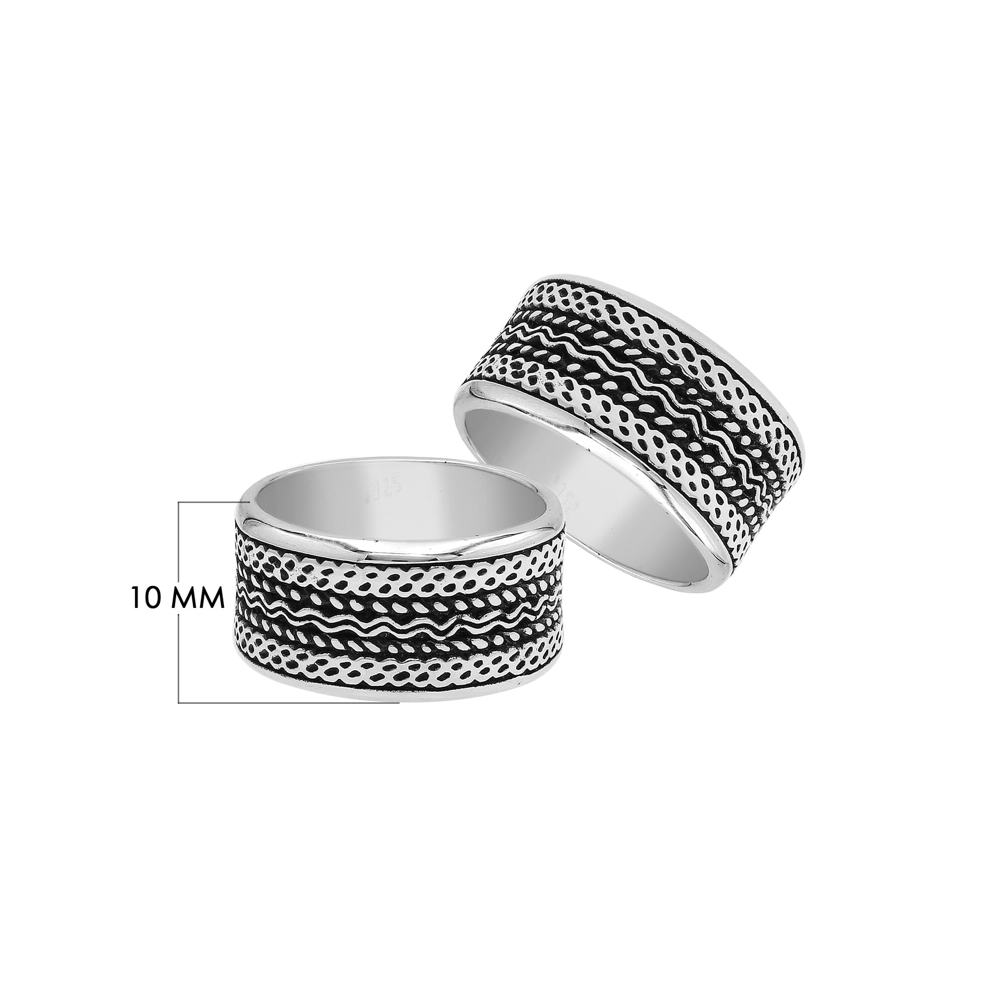 Sterling silver patterned wide band ring with oxidized details, unisex artisan silver ring for men and women.