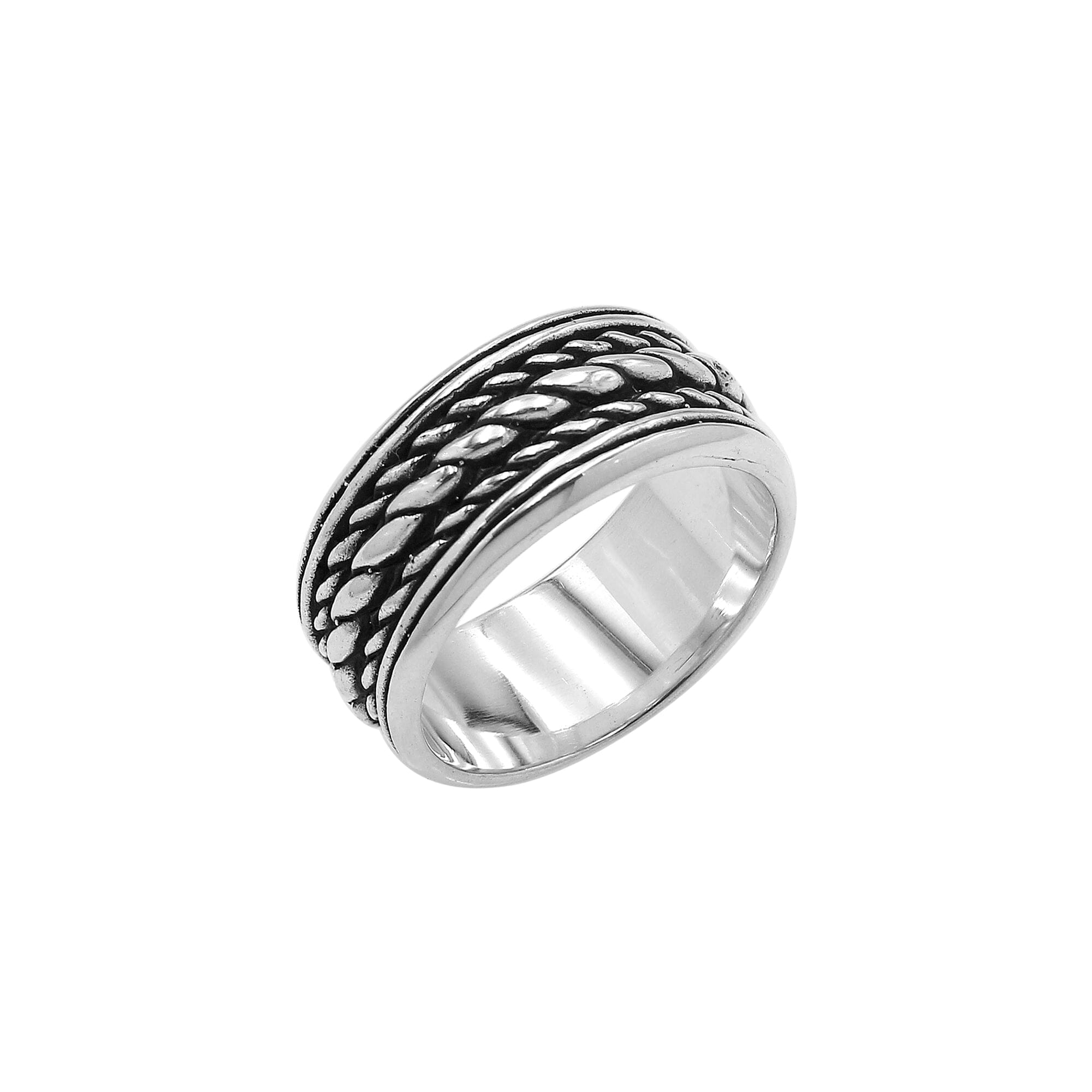 Men’s sterling silver rope band ring with oxidized wide design, unisex 925 silver ring for everyday wear and timeless style.