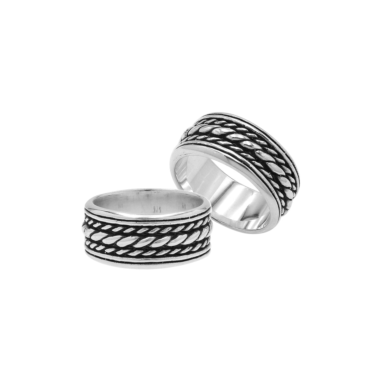 Men’s sterling silver rope band ring with oxidized wide design, unisex 925 silver ring for everyday wear and timeless style.