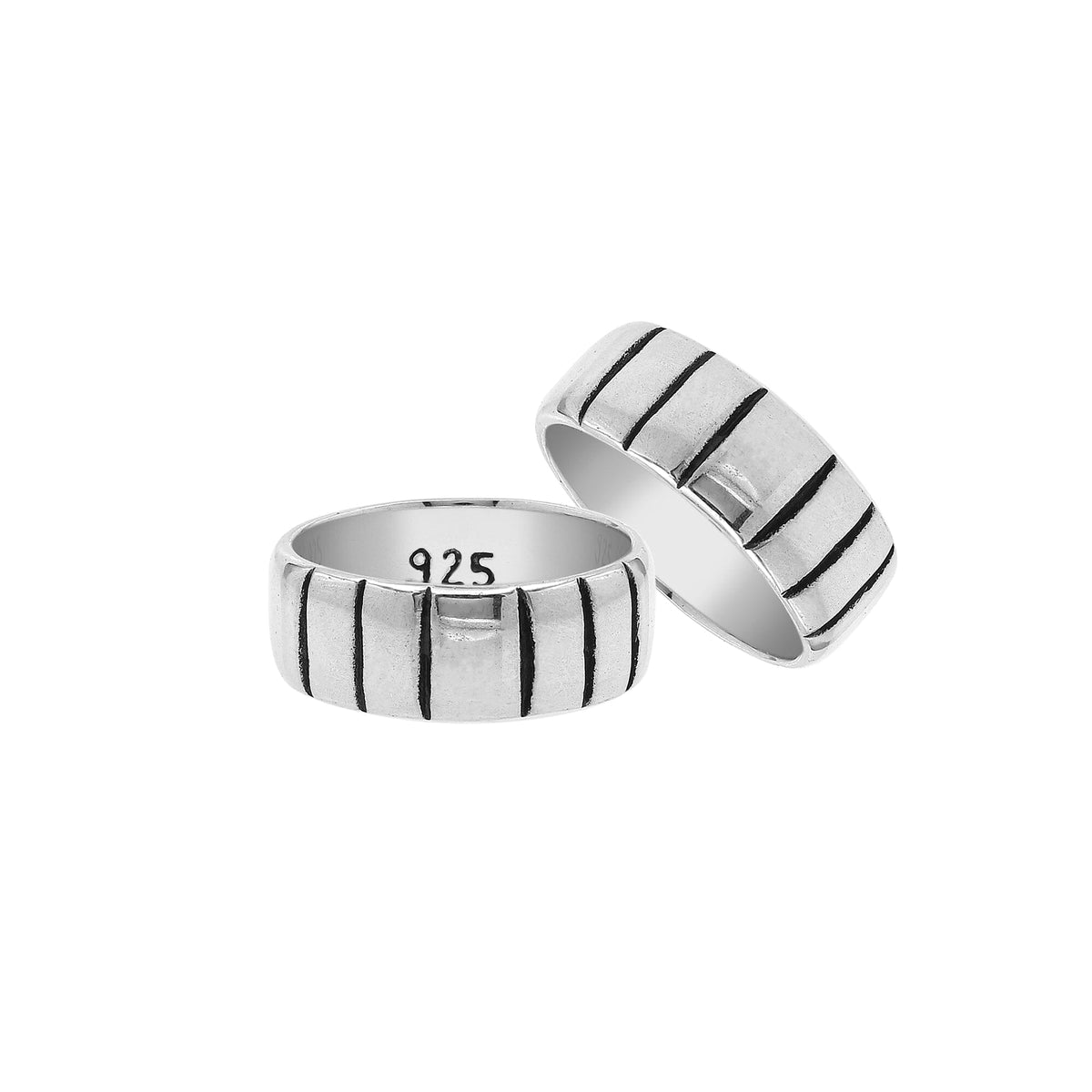 Sterling silver wide band ring with vertical oxidized stripes, unisex 925 silver jewelry for men and women, handcrafted modern fashion ring.