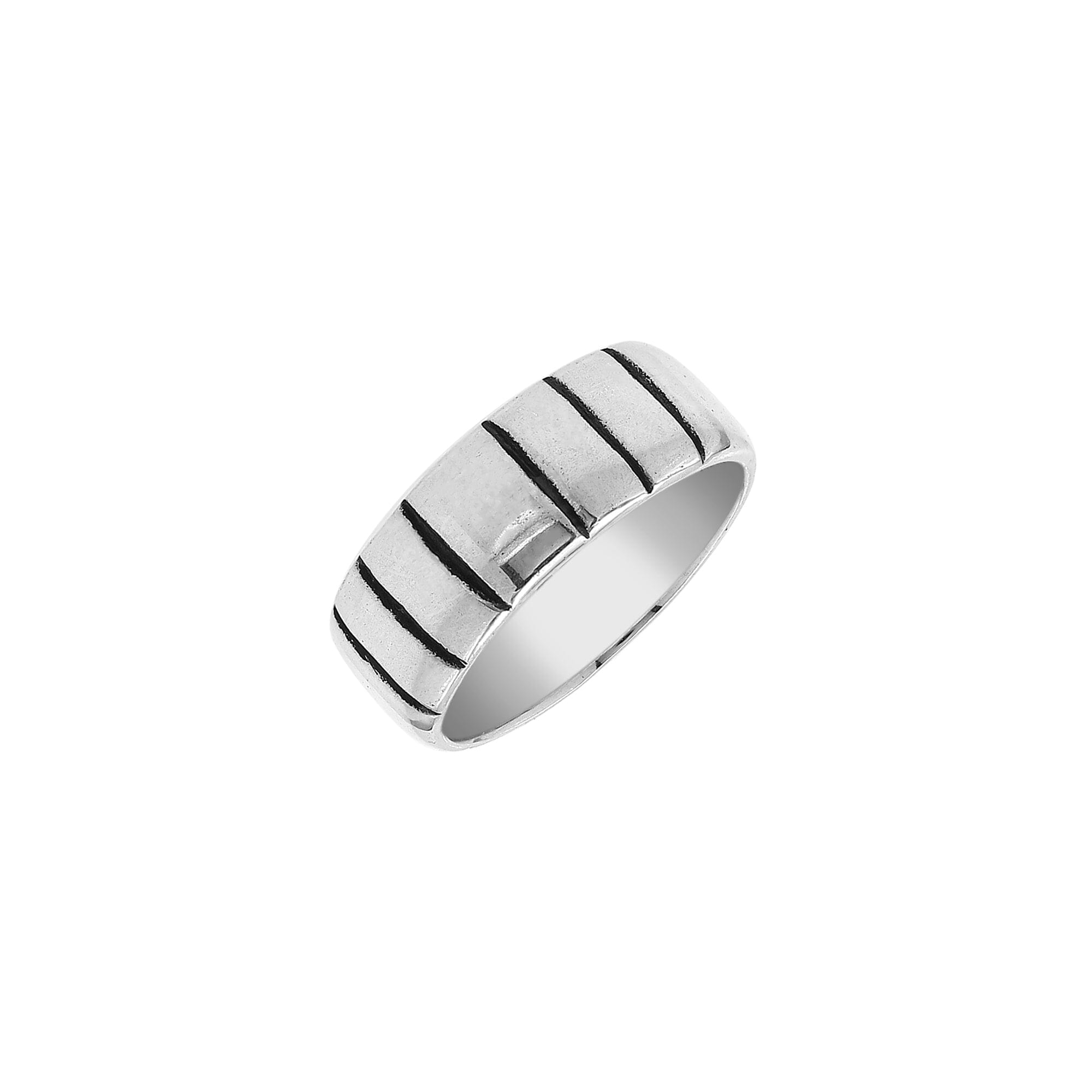 Sterling silver wide band ring with vertical oxidized stripes, unisex 925 silver jewelry for men and women, handcrafted modern fashion ring.