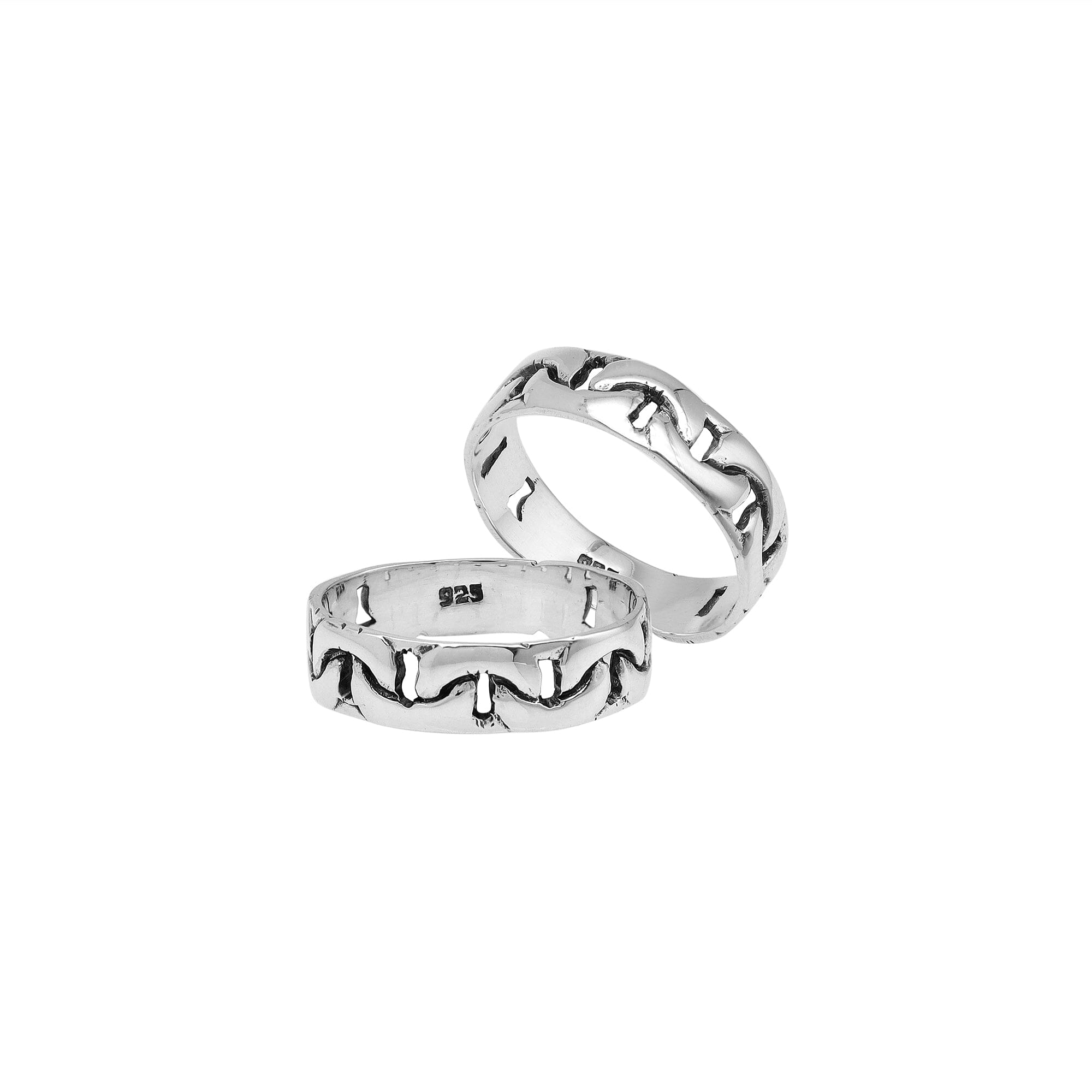 Sterling silver band ring with wavy oxidized pattern, handcrafted unisex 925 silver jewelry for men and women, perfect for everyday wear or gifting.