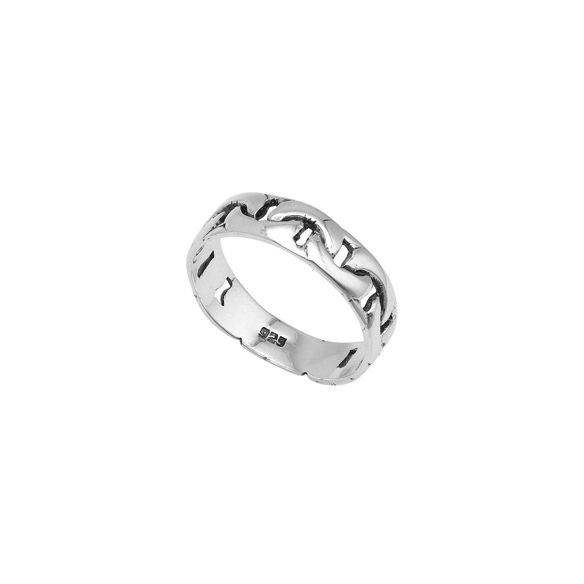 Sterling silver band ring with wavy oxidized pattern, handcrafted unisex 925 silver jewelry for men and women, perfect for everyday wear or gifting.