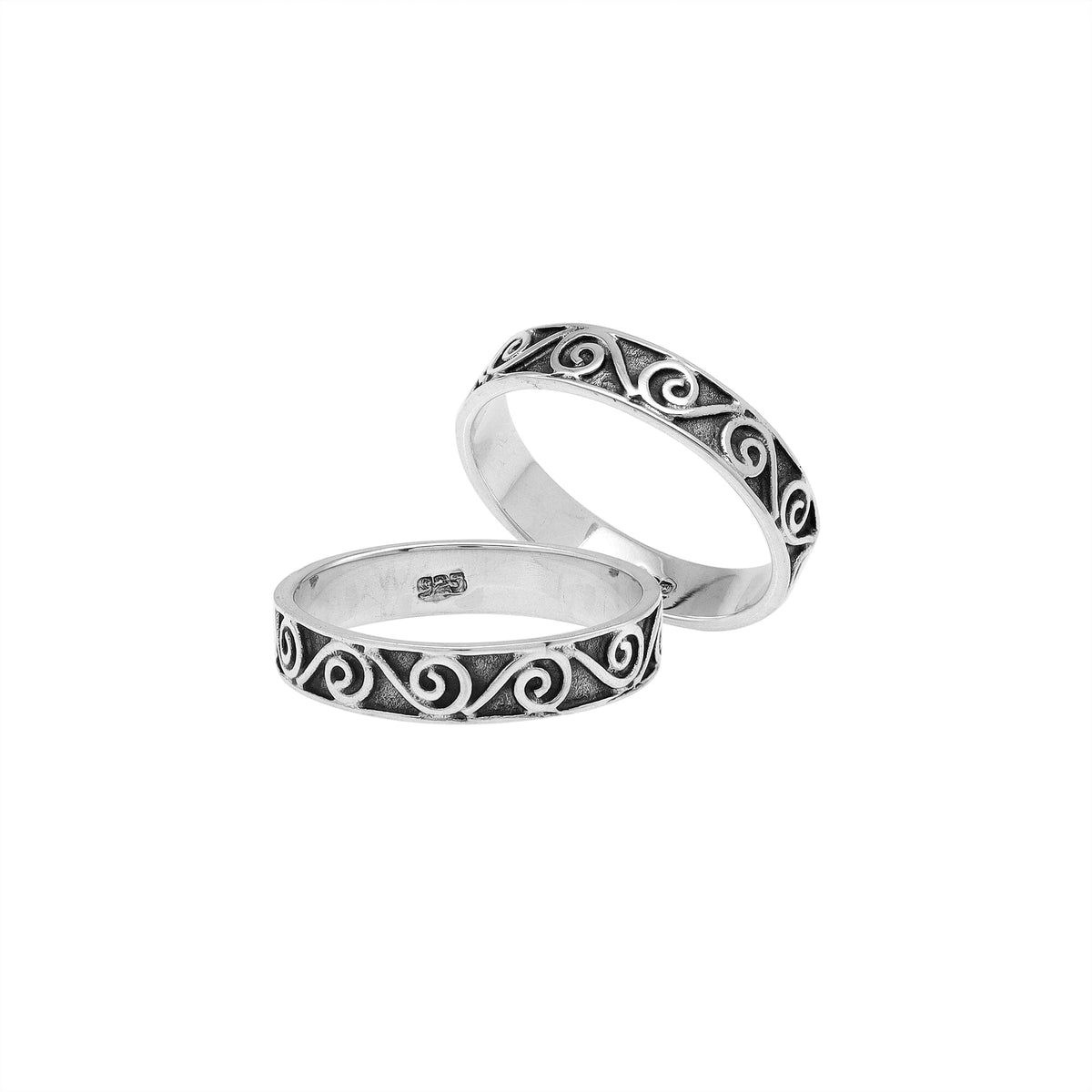 Sterling silver spiral scroll band ring, handcrafted Balinese jewelry for everyday wear or stacking style.