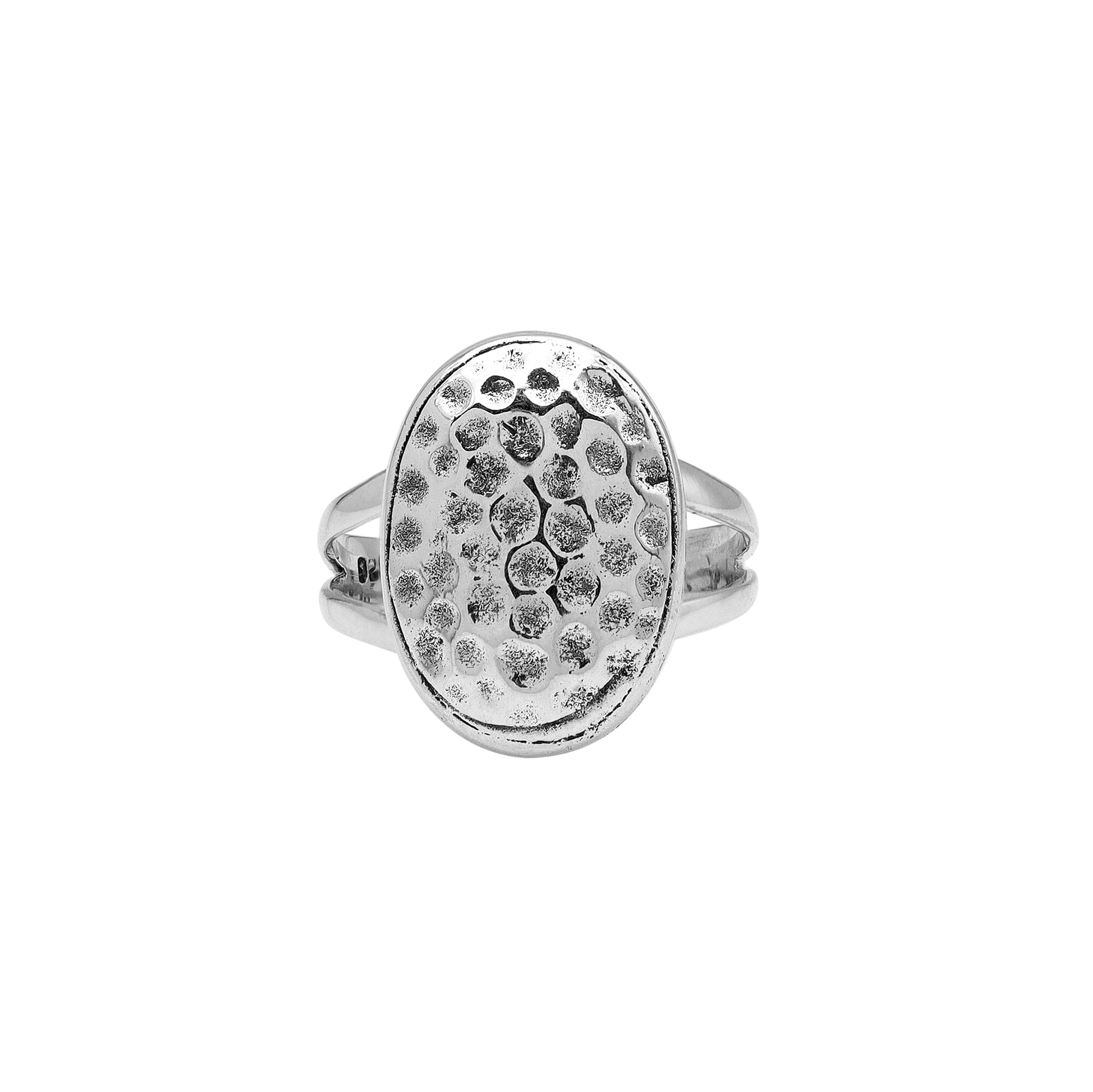 Sterling silver hammered oval statement ring, handcrafted Bali jewelry in 925 silver.