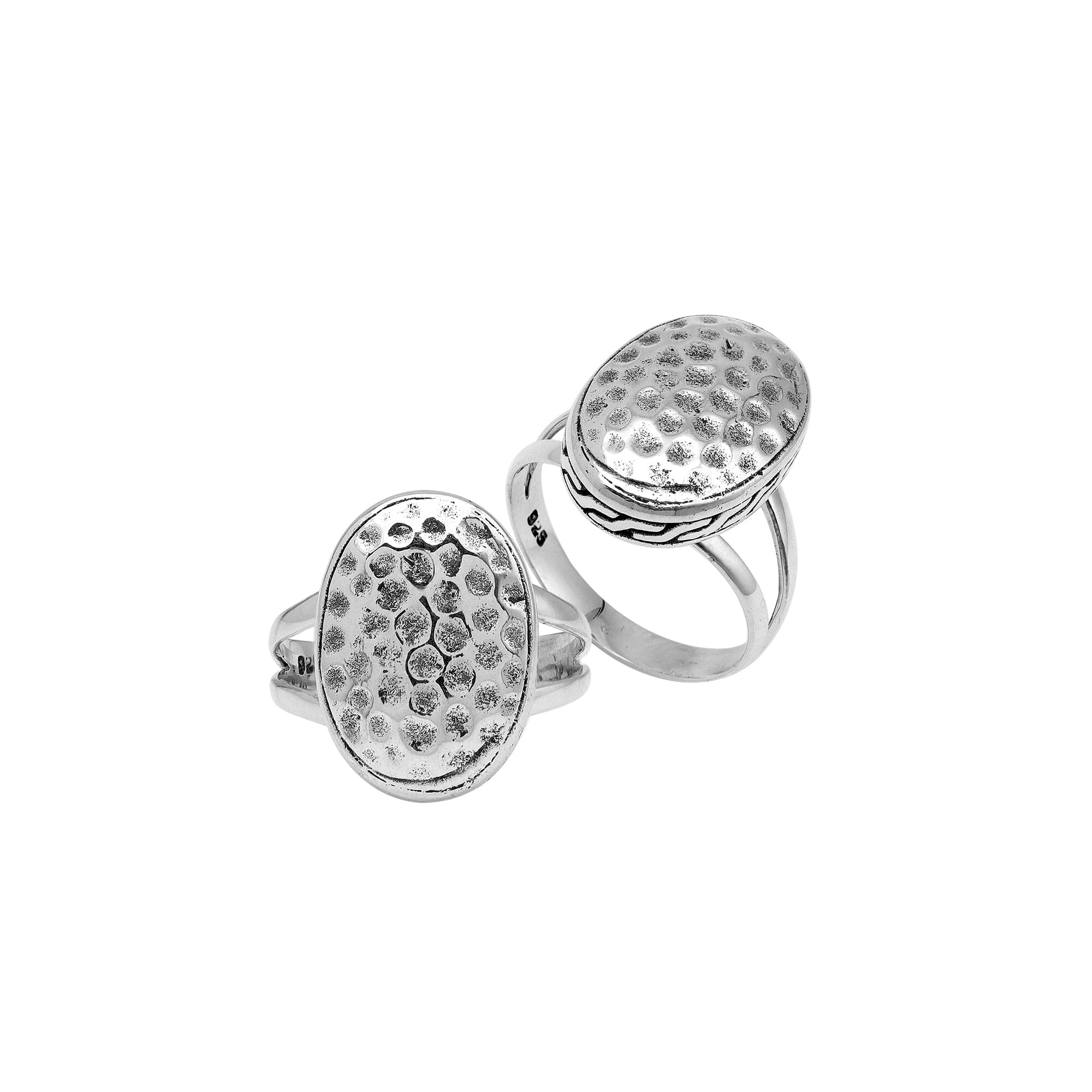 Sterling silver hammered oval statement ring, handcrafted Bali jewelry in 925 silver.