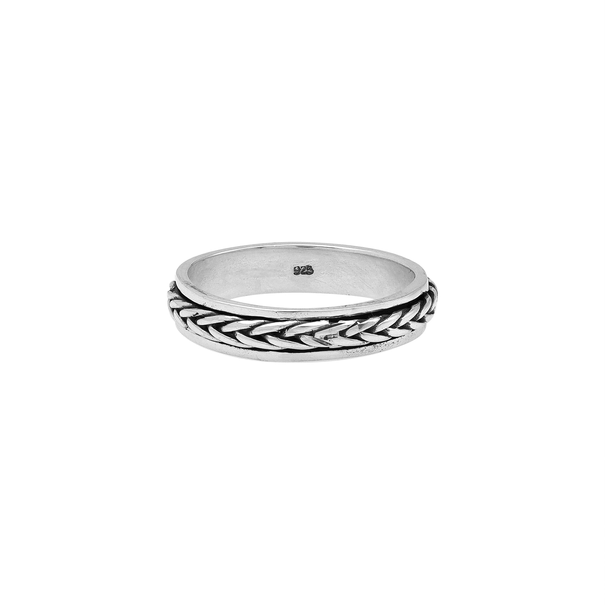 Sterling silver braided rope band ring, handcrafted unisex 925 silver jewelry from Bali.
