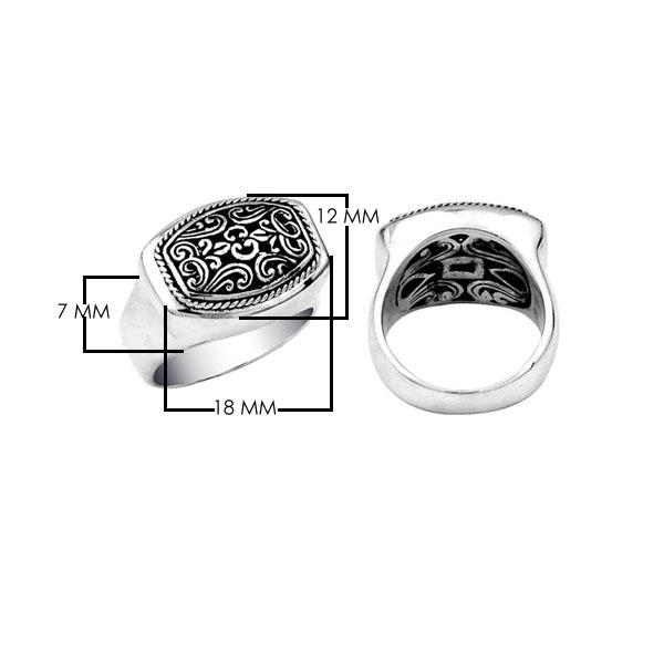 Men’s sterling silver rectangular ring with Bali carving and oxidized details, handcrafted 925 silver statement jewelry.