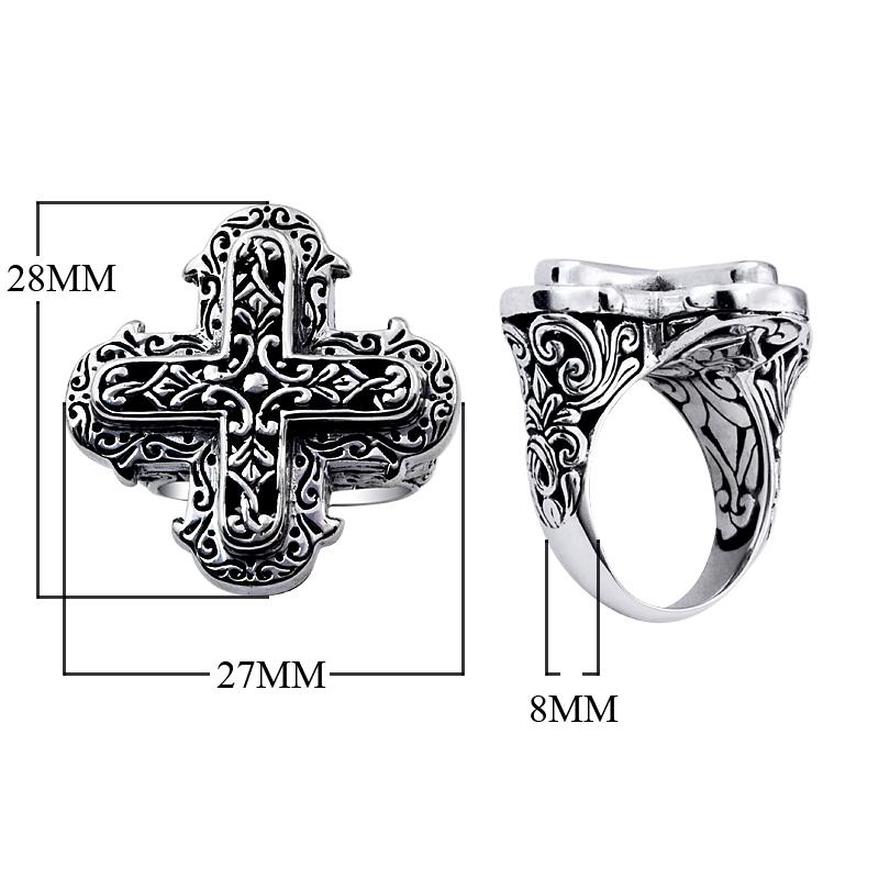 Sterling silver rectangular wide band ring with detailed Bali carvings, bold artisan statement jewelry for everyday wear or gifting.
