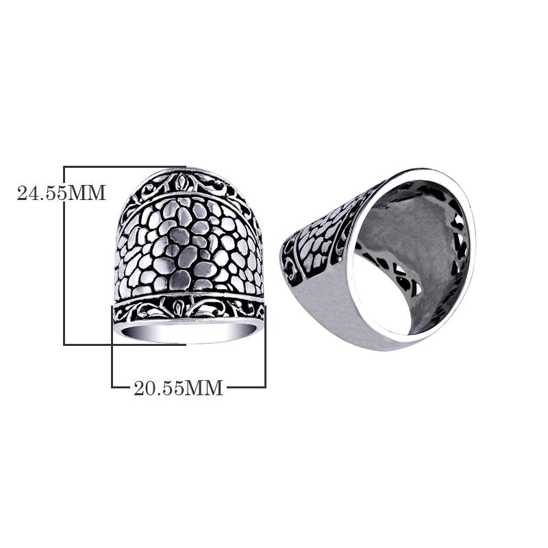 Handmade sterling Silver Textured Dome ring with scroll accents, unisex Bali artisan jewelry