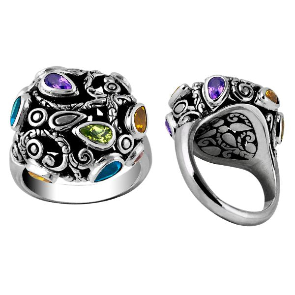 AR-6034-CO1-5" Sterling Silver Ring With Peridot, Citrine, Blue Topaz, Amethyst Jewelry Bali Designs Inc 