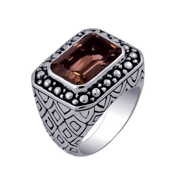 AR-6059-ST-6" Sterling Silver Ring With Smokey Quartz Jewelry Bali Designs Inc 