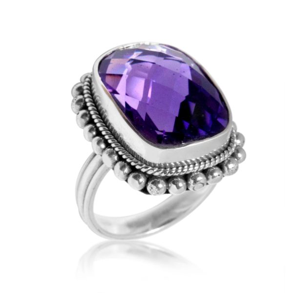 AR-6062-AM-5" Sterling Silver Ring With Amethyst Q. Jewelry Bali Designs Inc 