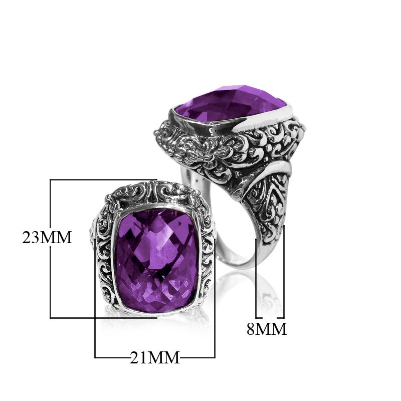 Sterling silver Mystic Topaz Quartz ring with cushion-cut rainbow Quartz and ornate Balinese carvings – Woman artisan jewelry