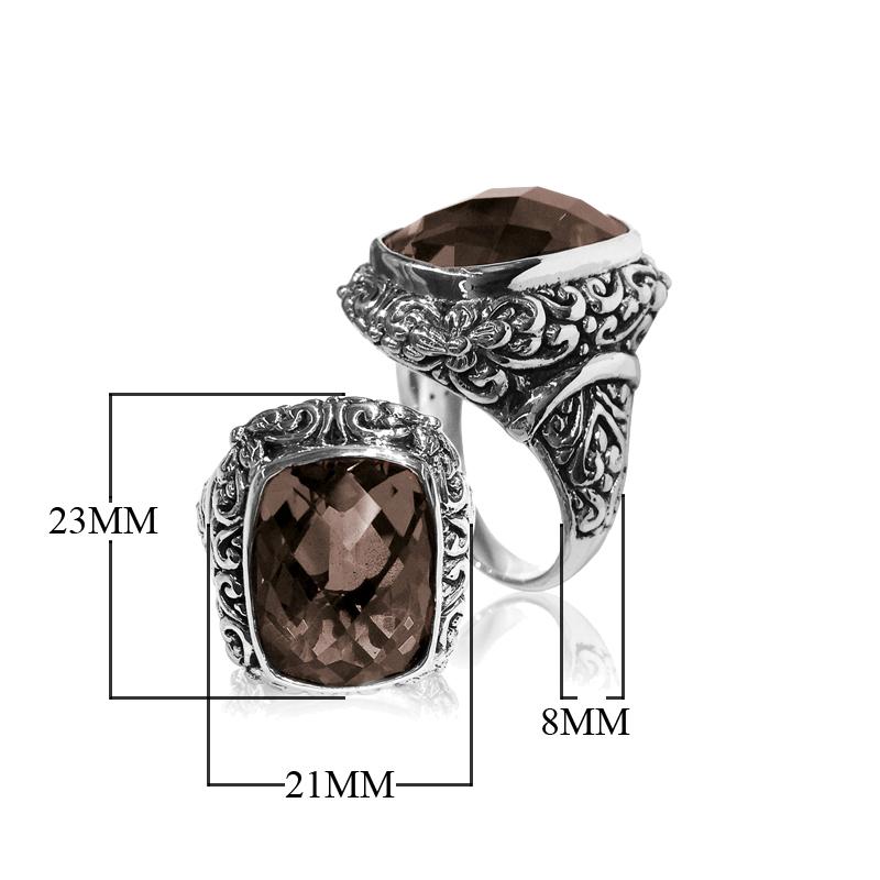 Sterling silver Smoky Quartz ring with cushion-cut Quartz and Balinese design – handcrafted jewelry