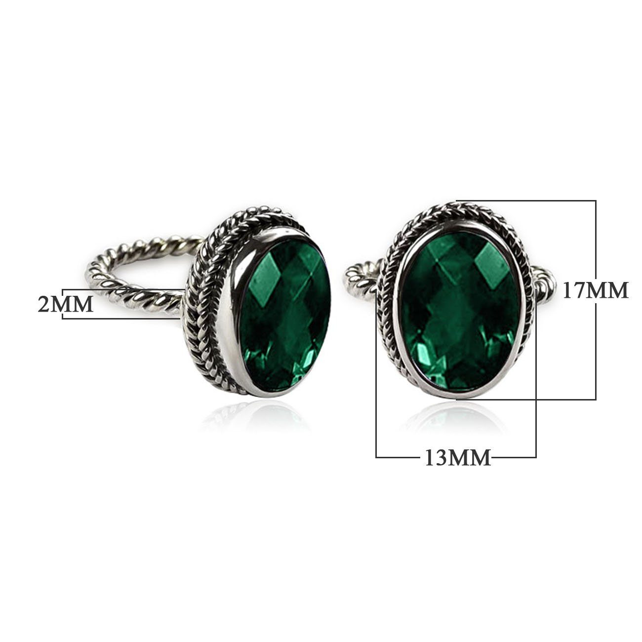 Handcrafted sterling silver Green Quartz ring with faceted oval Quartz and rope bezel, artisan jewelry from Indonesia.