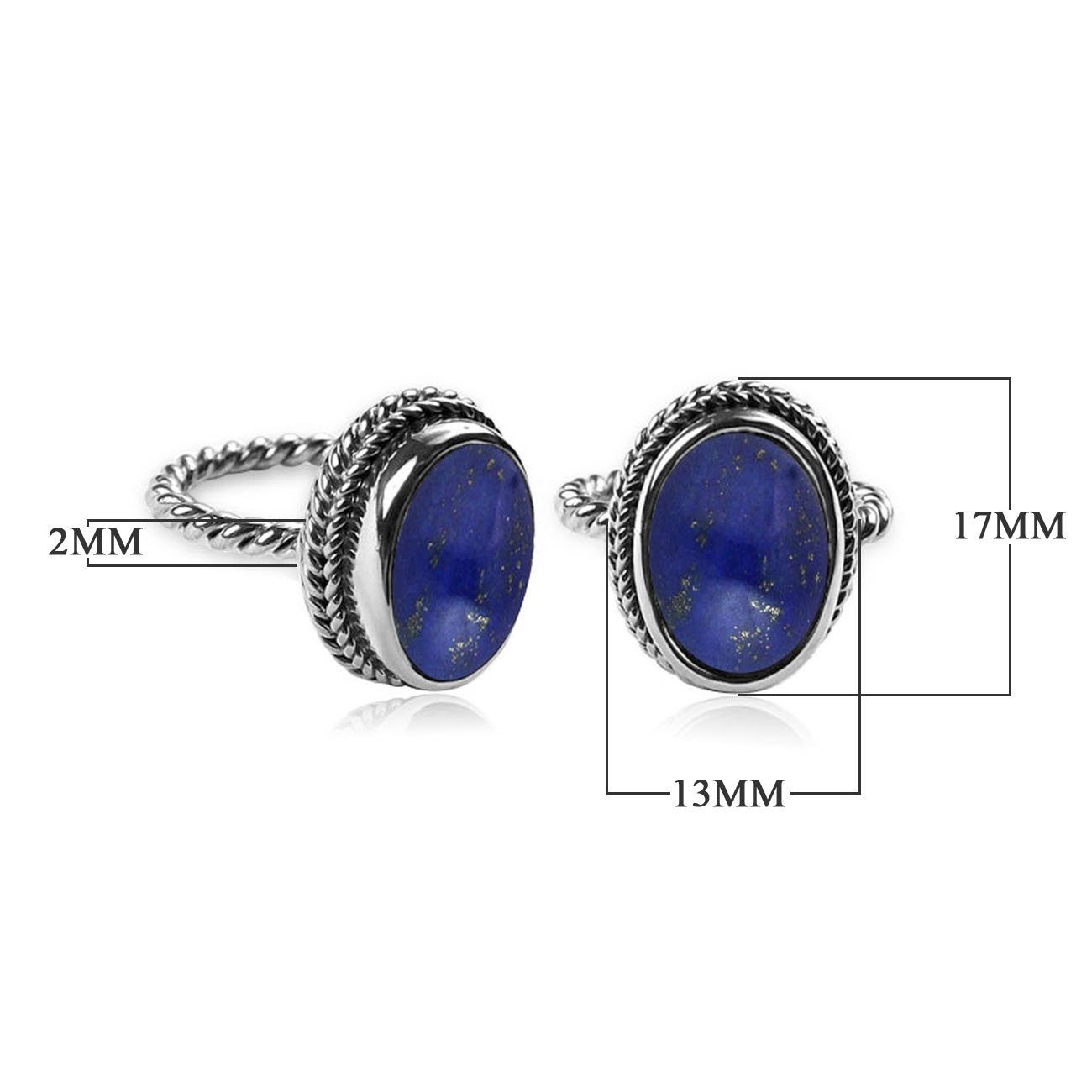 Handcrafted sterling silver Lapis Lazuli Quartz ring with oval cabochon Quartz and rope bezel, artisan jewelry from Indonesia.
