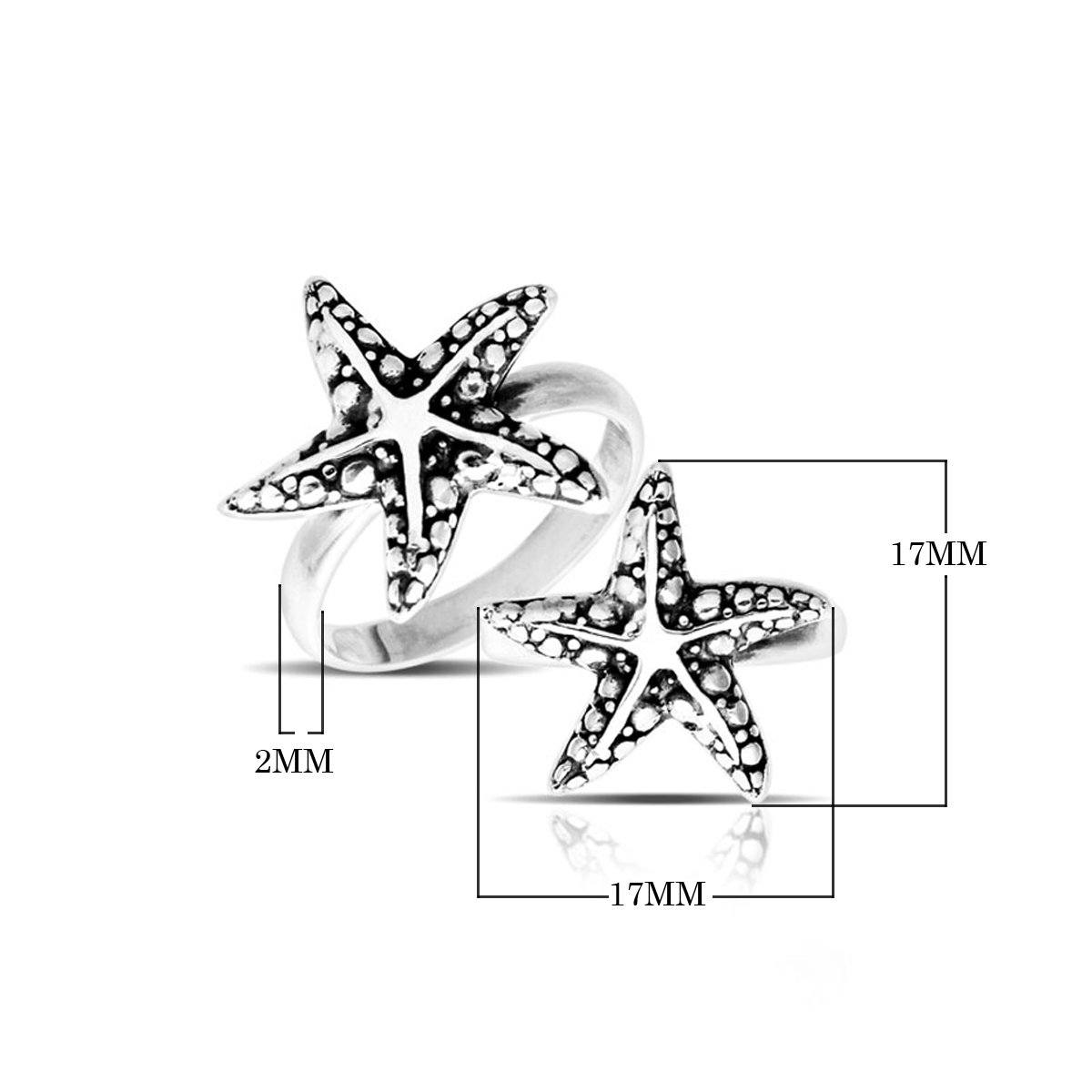 Handcrafted sterling silver Bali Starfish ring with textured oxidized details.